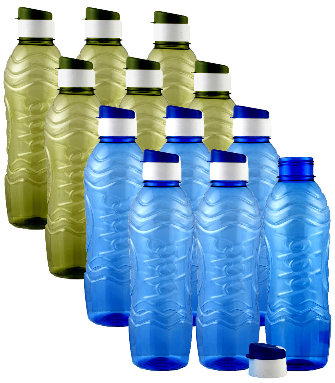Kuber Industries Plastic Fridge Water Bottle Set with Flip Cap (1000ml, Blue & Green)-KUBMART1420