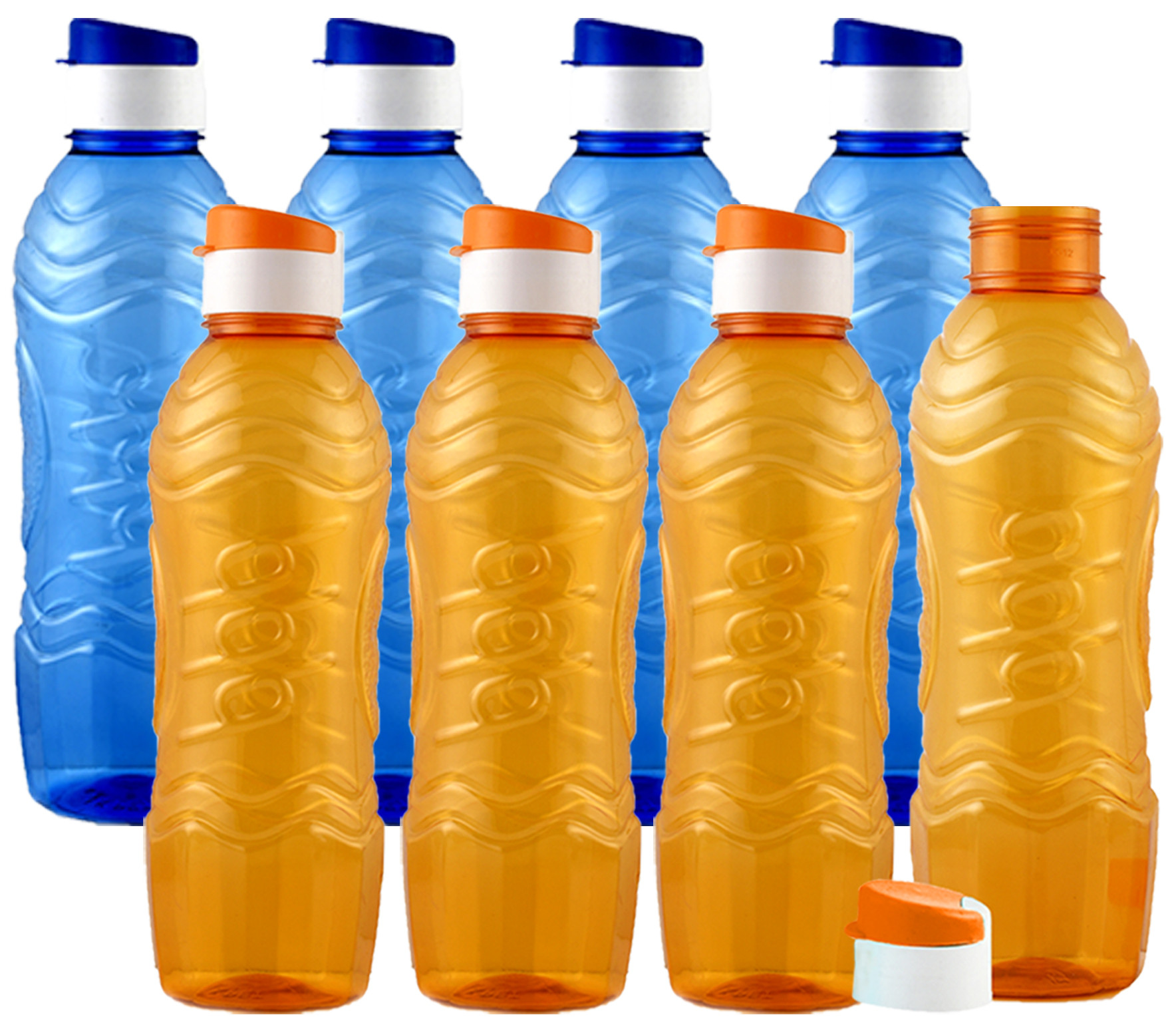 Kuber Industries Plastic Fridge Water Bottle Set with Flip Cap (1000ml, Blue & Orange)-KUBMART1438