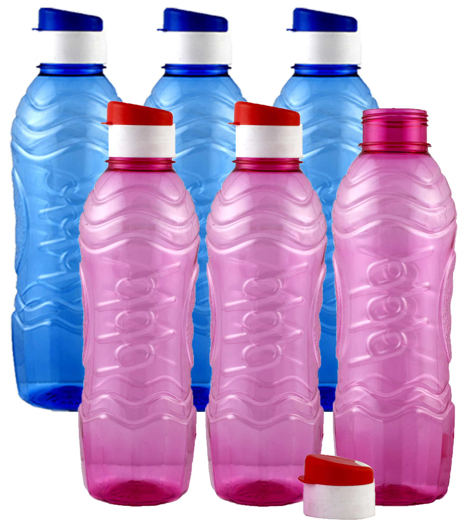Kuber Industries Plastic Fridge Water Bottle Set with Flip Cap (1000ml, Blue & Pink)-KUBMART1432