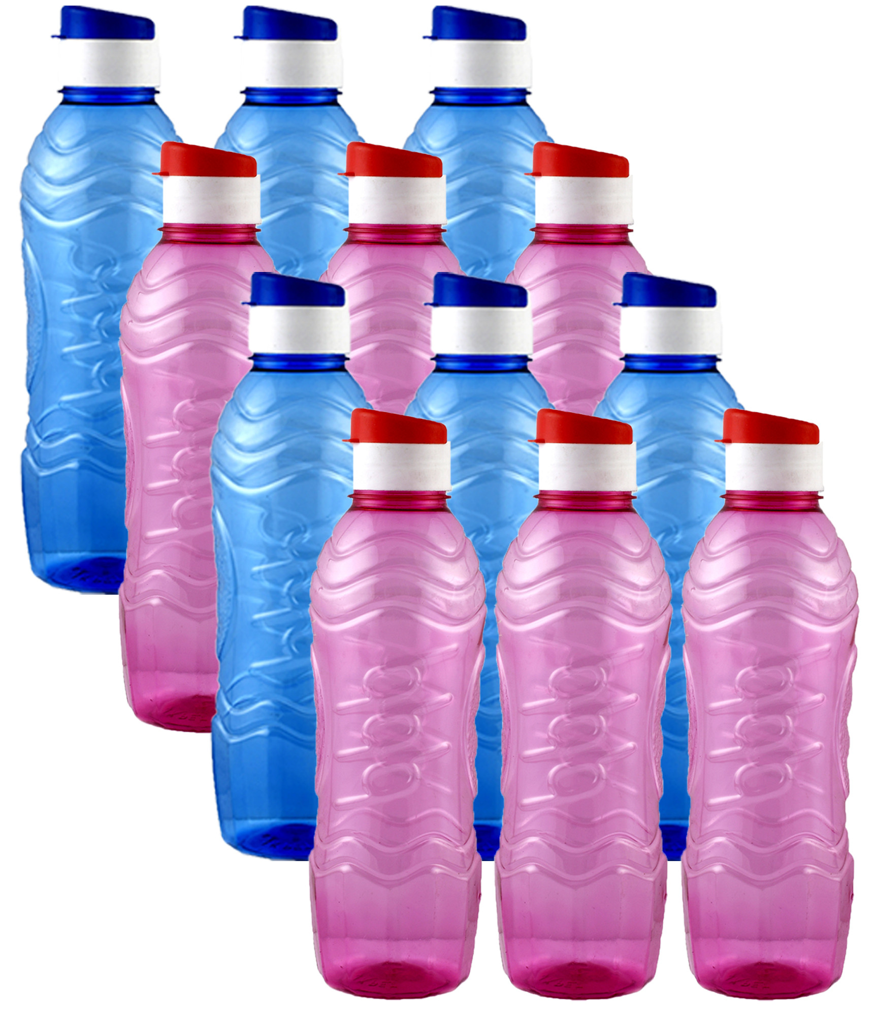 Kuber Industries Plastic Fridge Water Bottle Set with Flip Cap (1000ml, Blue & Pink)-KUBMART1432