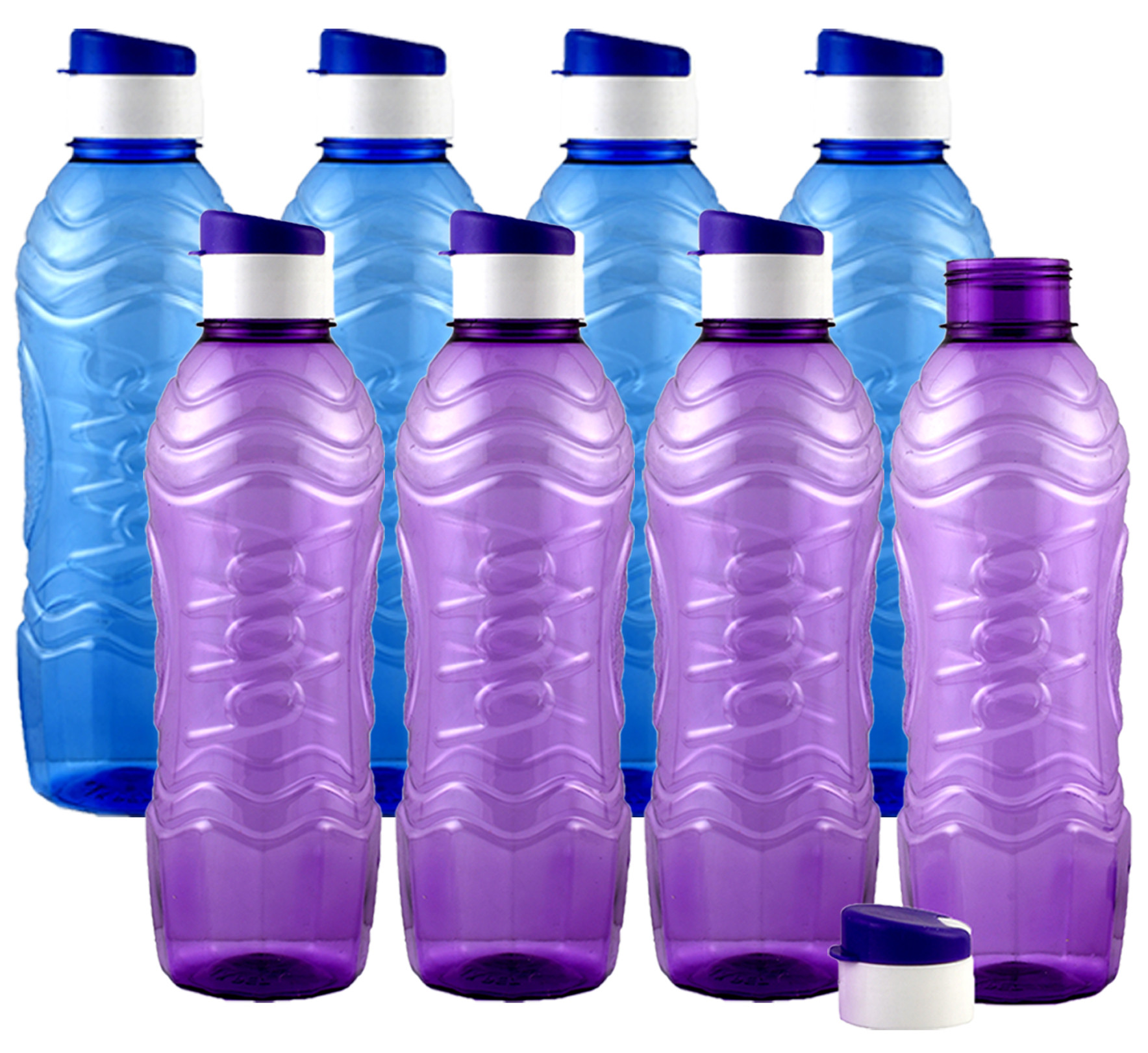 Kuber Industries Plastic Fridge Water Bottle Set with Flip Cap (1000ml, Blue & Purple)-KUBMART1444