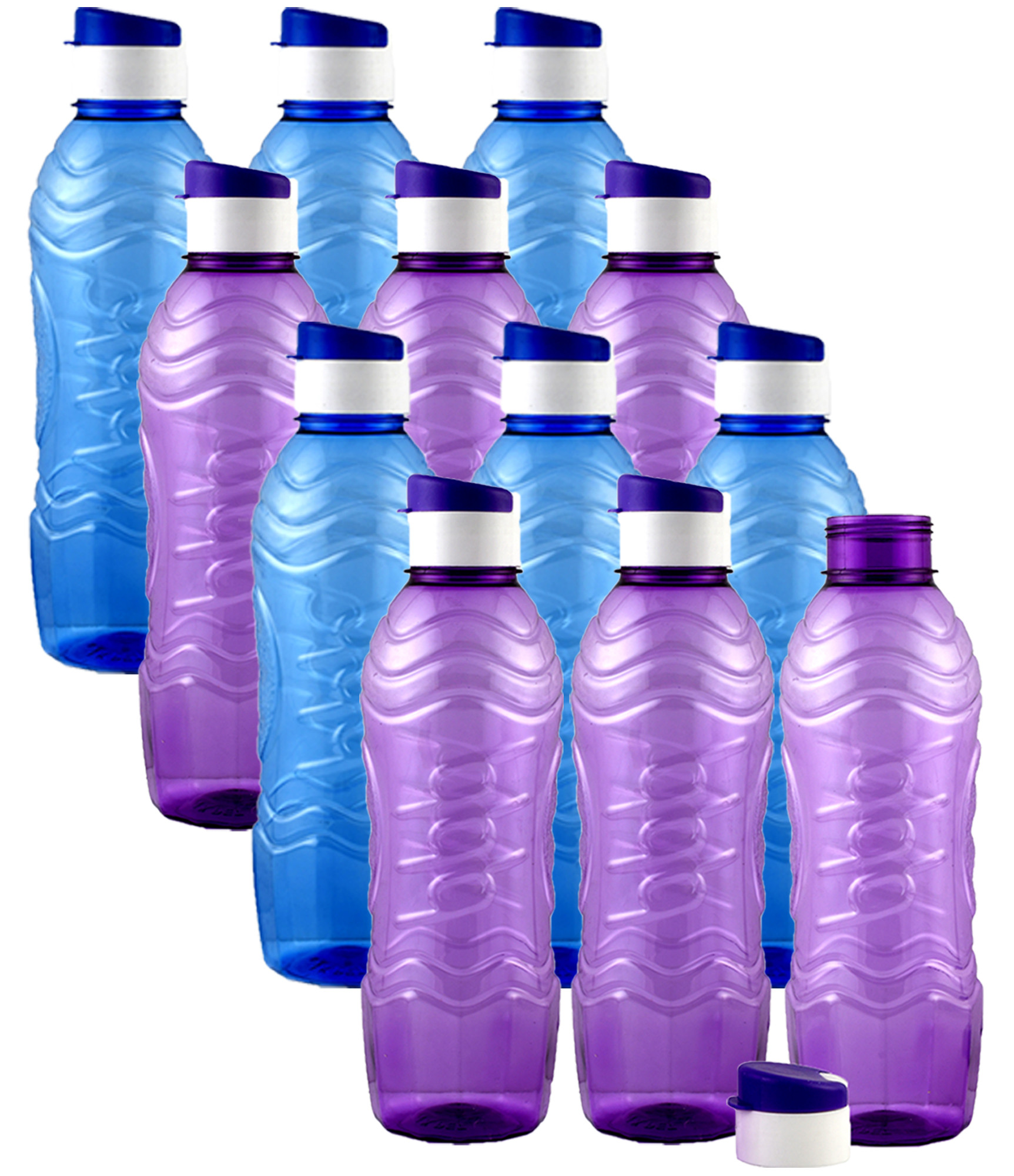 Kuber Industries Plastic Fridge Water Bottle Set with Flip Cap (1000ml, Blue & Purple)-KUBMART1444