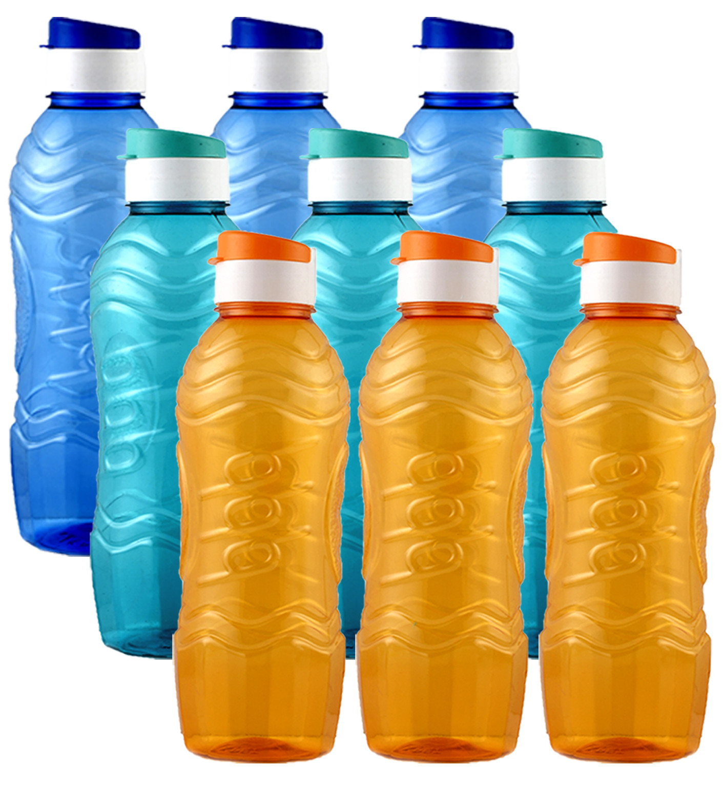 Kuber Industries Plastic Fridge Water Bottle Set with Flip Cap 1000ml Blue  Sky Blue  Orange-KUBMART1570
