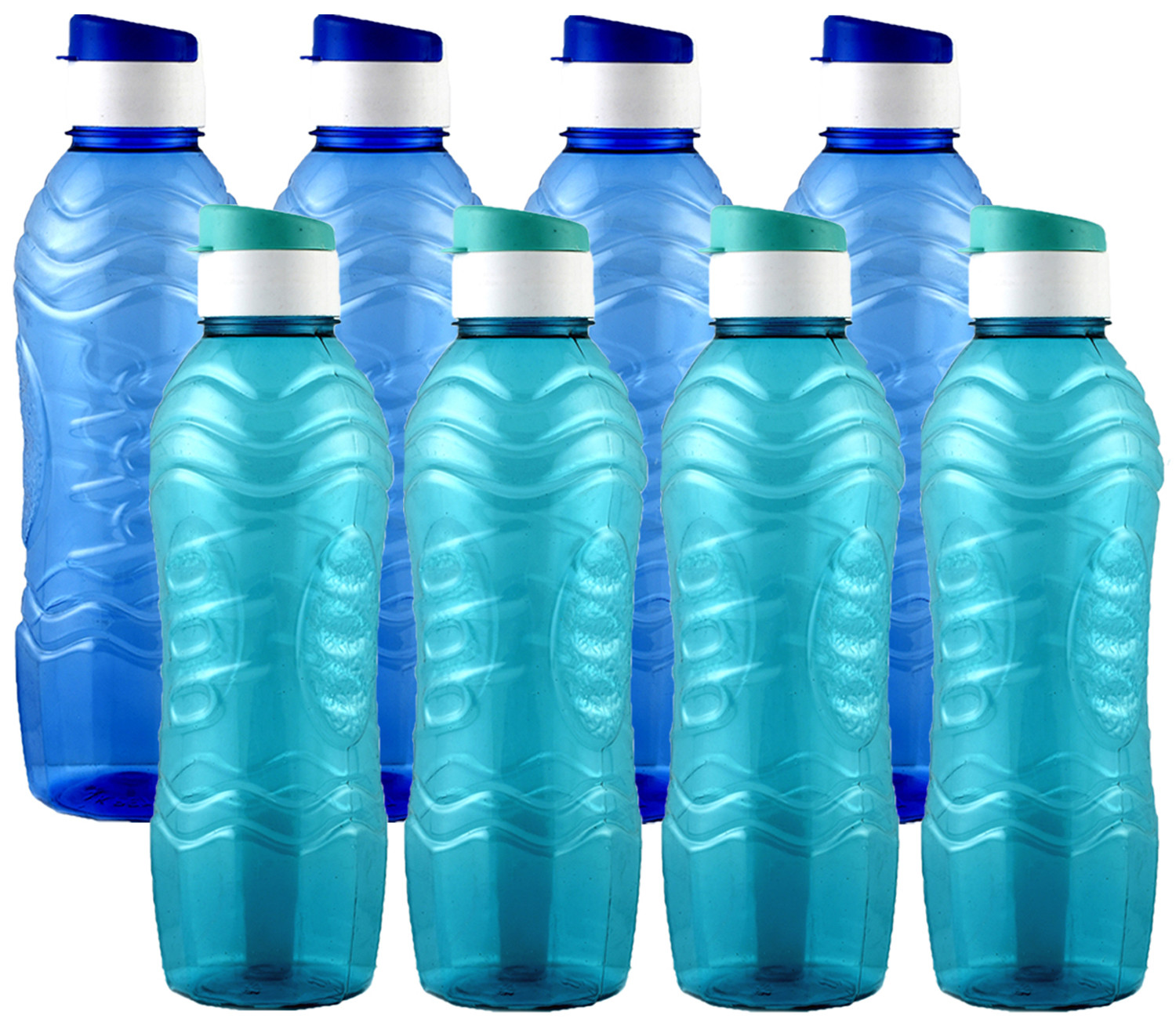 Kuber Industries Plastic Fridge Water Bottle Set with Flip Cap (1000ml, Blue & Sky Blue)-KUBMART1426
