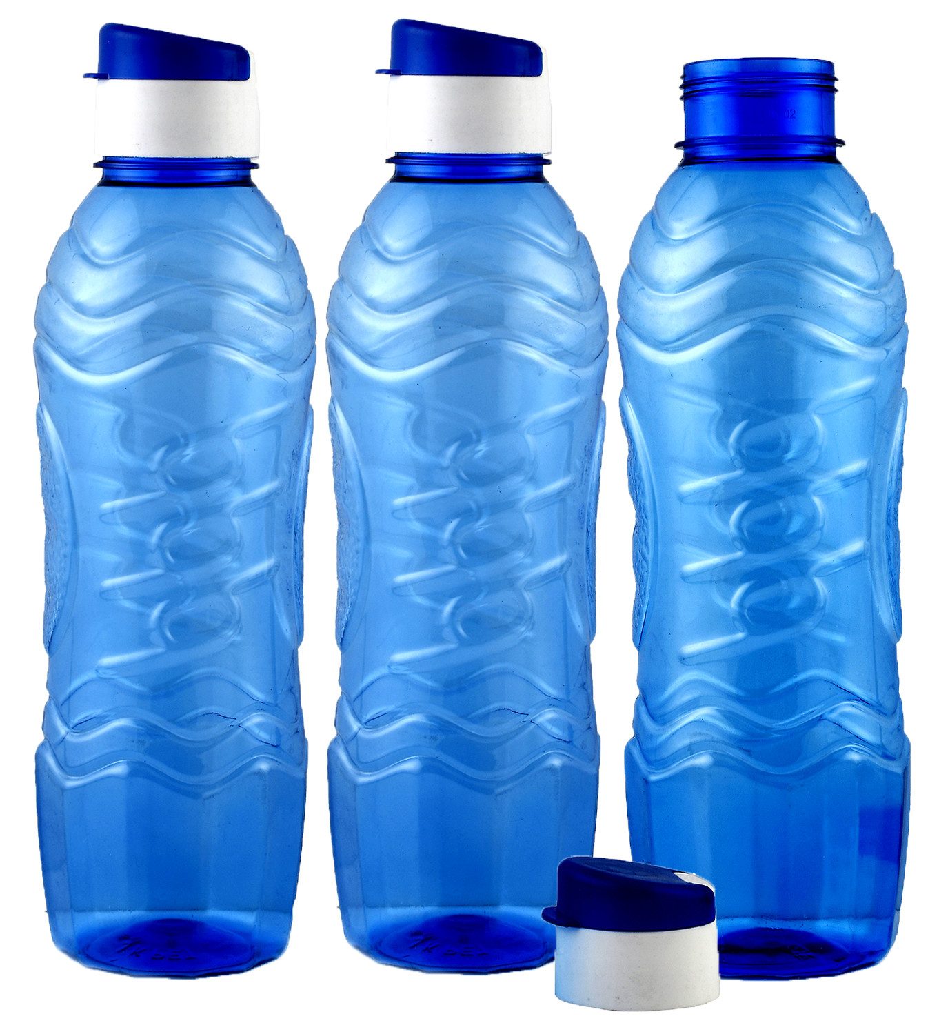 Kuber Industries Plastic Fridge Water Bottle Set with Flip Cap (1000ml, Blue)-KUBMART1348