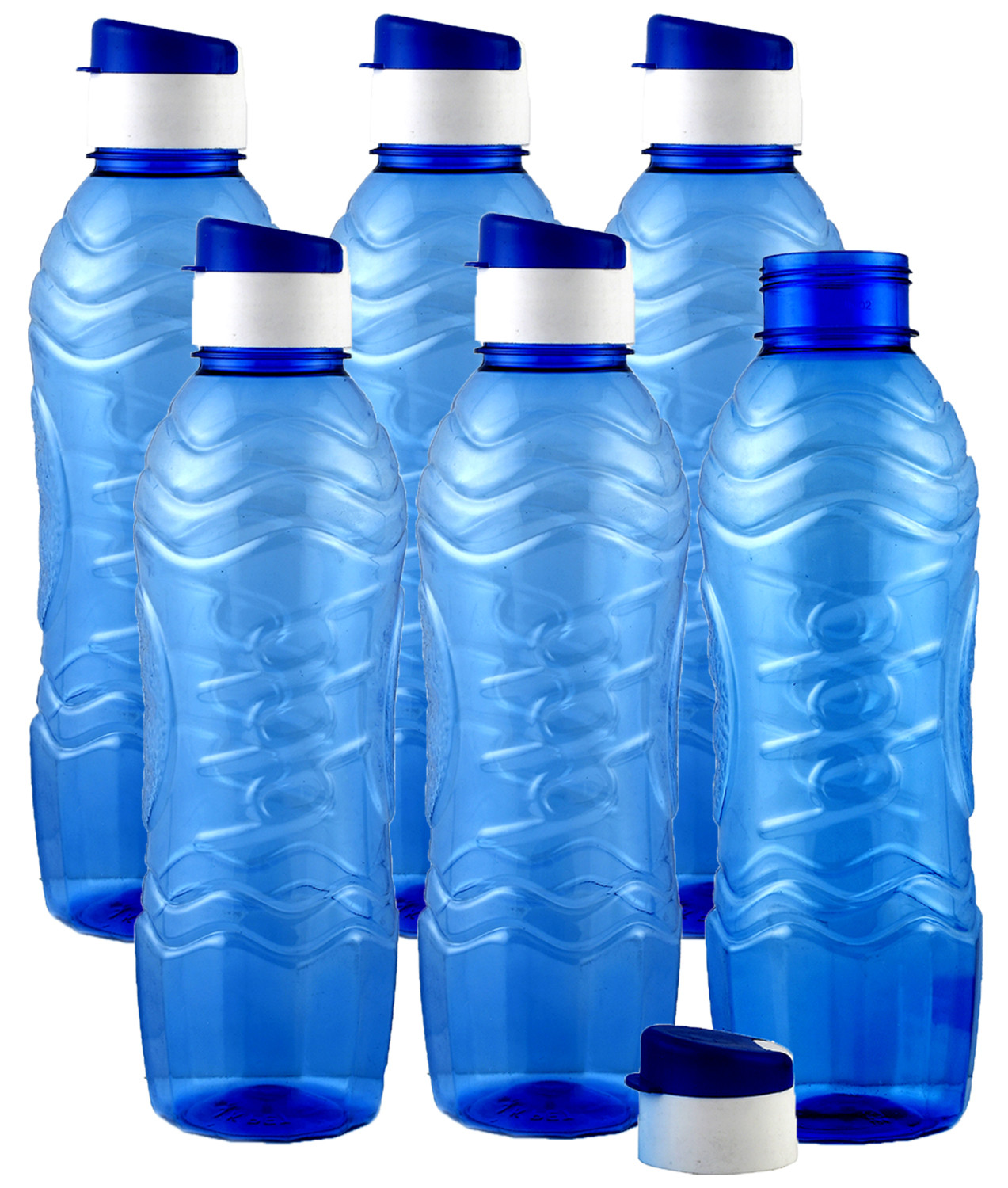 Kuber Industries Plastic Fridge Water Bottle Set with Flip Cap (1000ml, Blue)-KUBMART1348