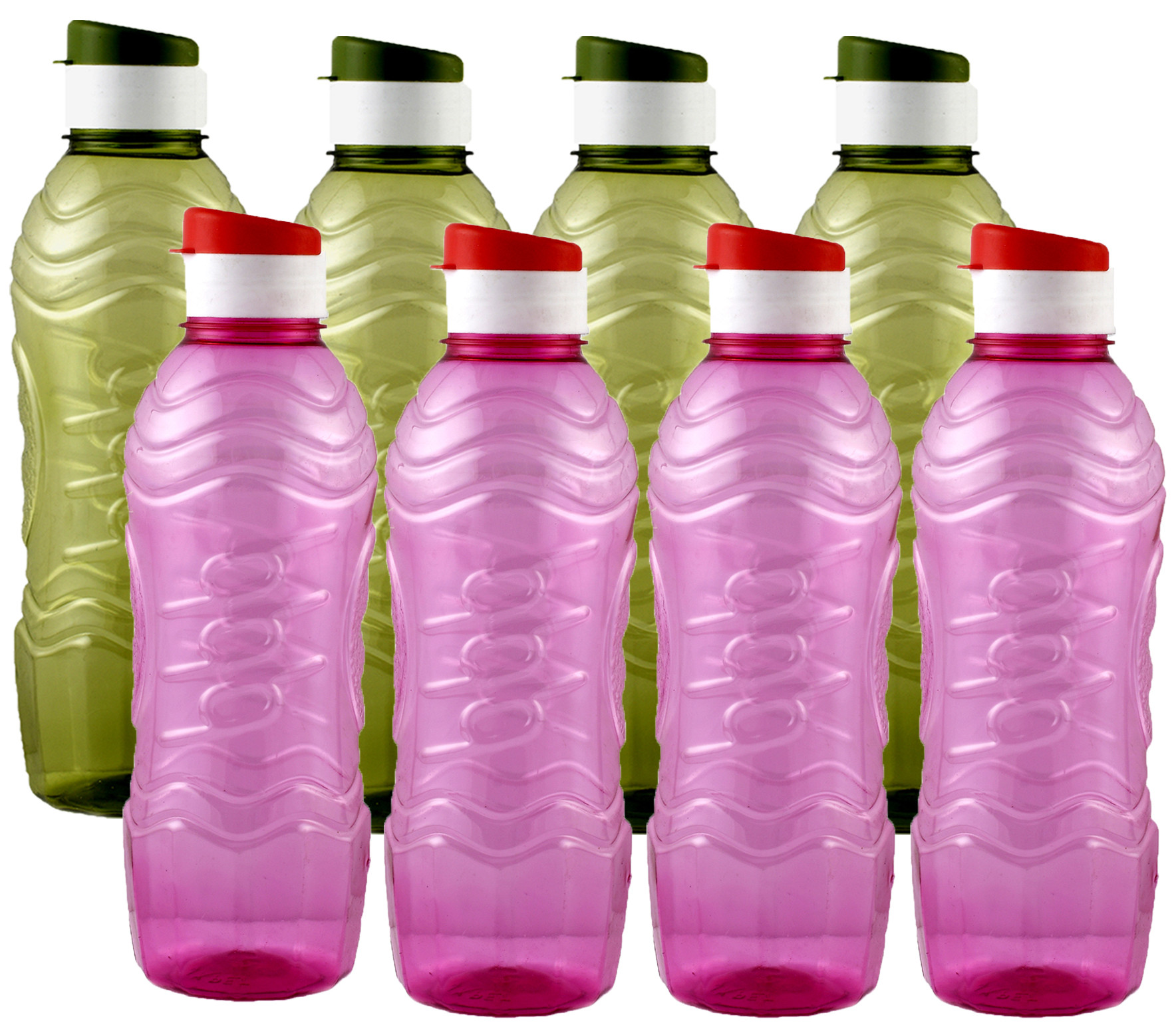 Kuber Industries Plastic Fridge Water Bottle Set with Flip Cap (1000ml, Green & Pink)-KUBMART1456