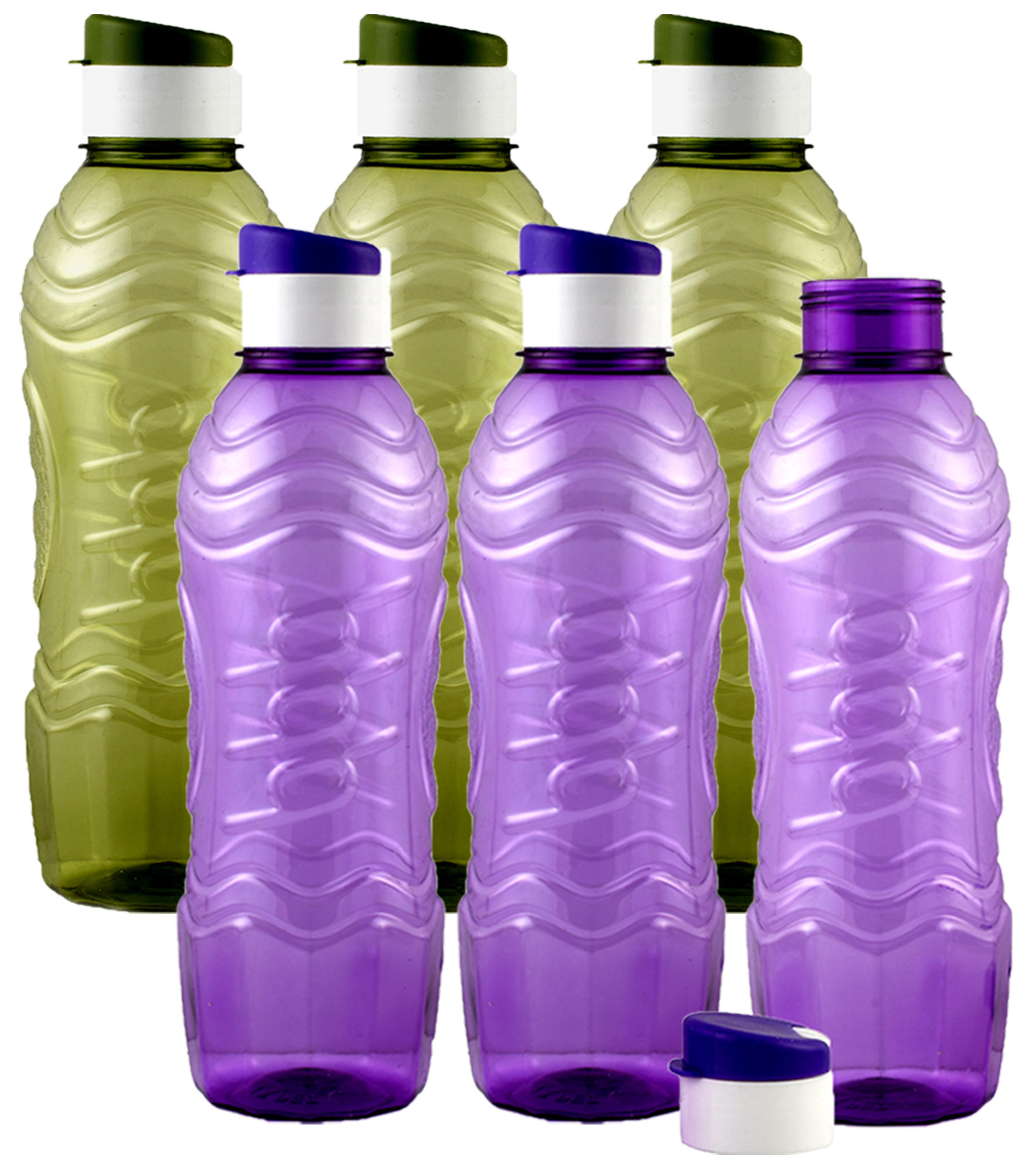 Kuber Industries Plastic Fridge Water Bottle Set with Flip Cap (1000ml, Green & Purple)-KUBMART1468