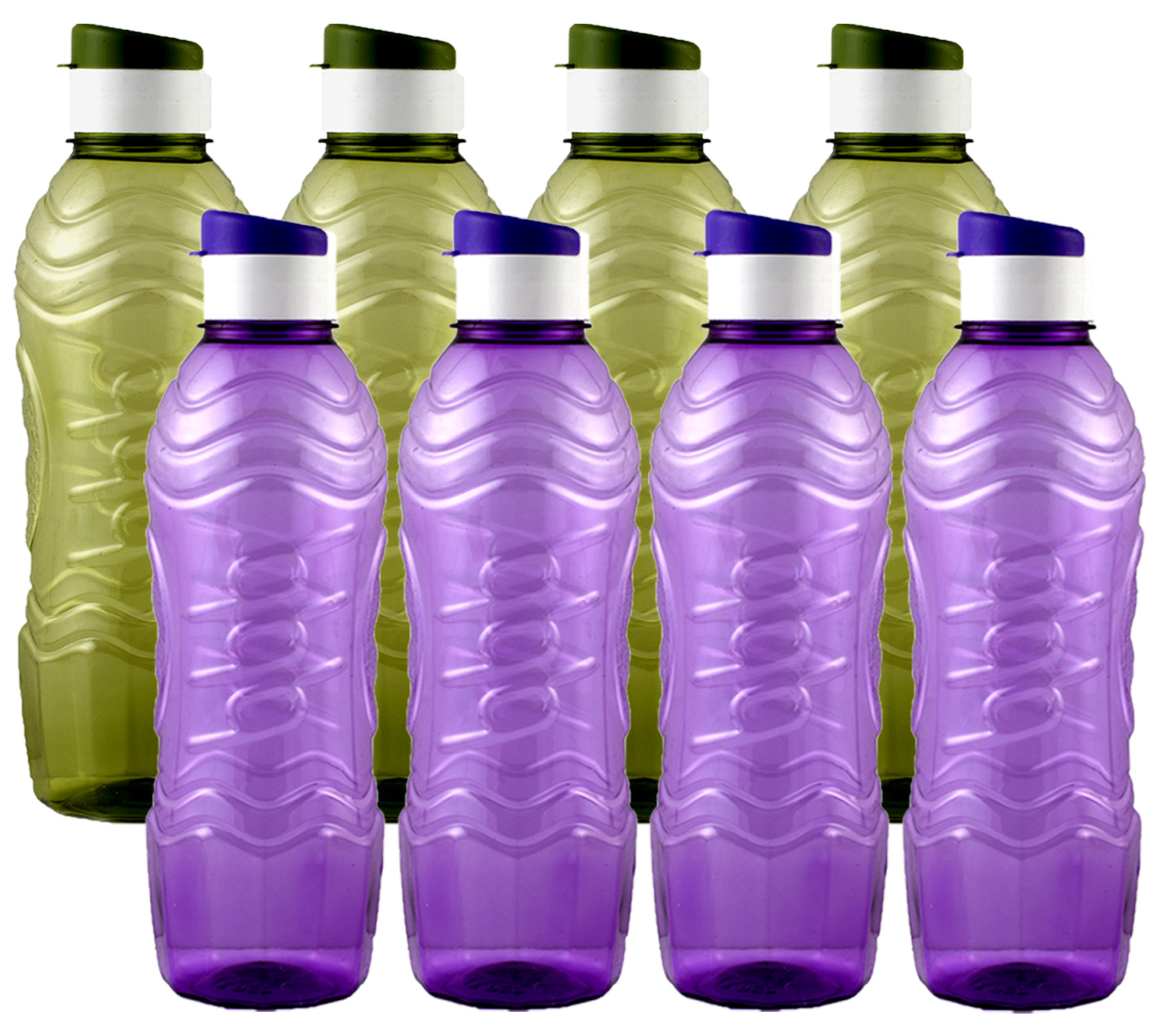 Kuber Industries Plastic Fridge Water Bottle Set with Flip Cap (1000ml, Green & Purple)-KUBMART1468