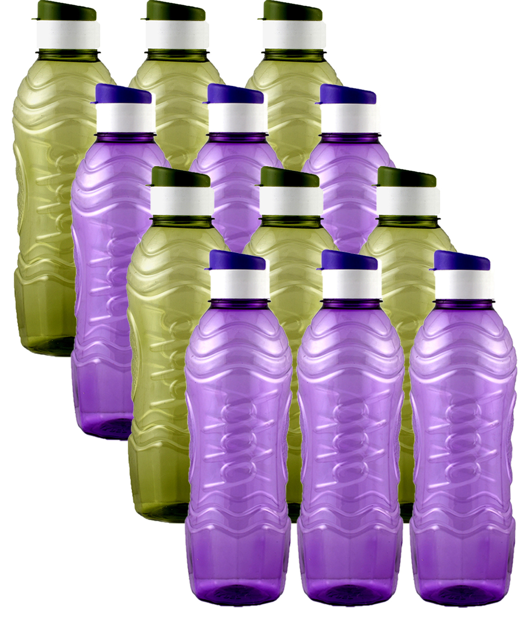 Kuber Industries Plastic Fridge Water Bottle Set with Flip Cap (1000ml, Green & Purple)-KUBMART1468