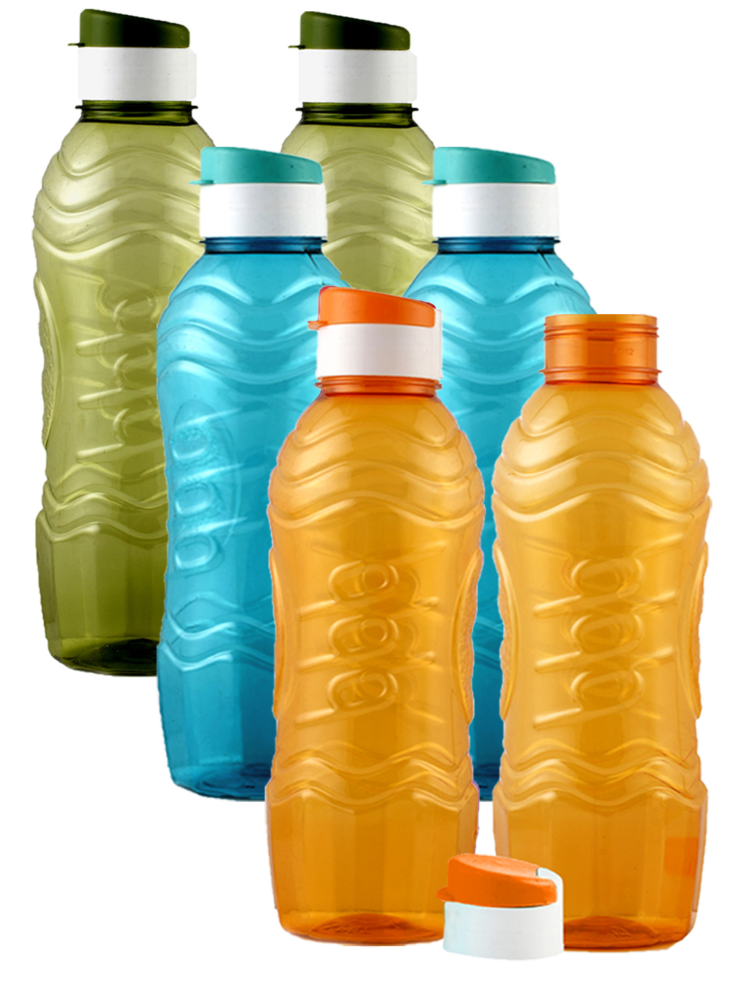 Kuber Industries Plastic Fridge Water Bottle Set with Flip Cap (1000ml, Green & Sky Blue & Orange)-KUBMART1540