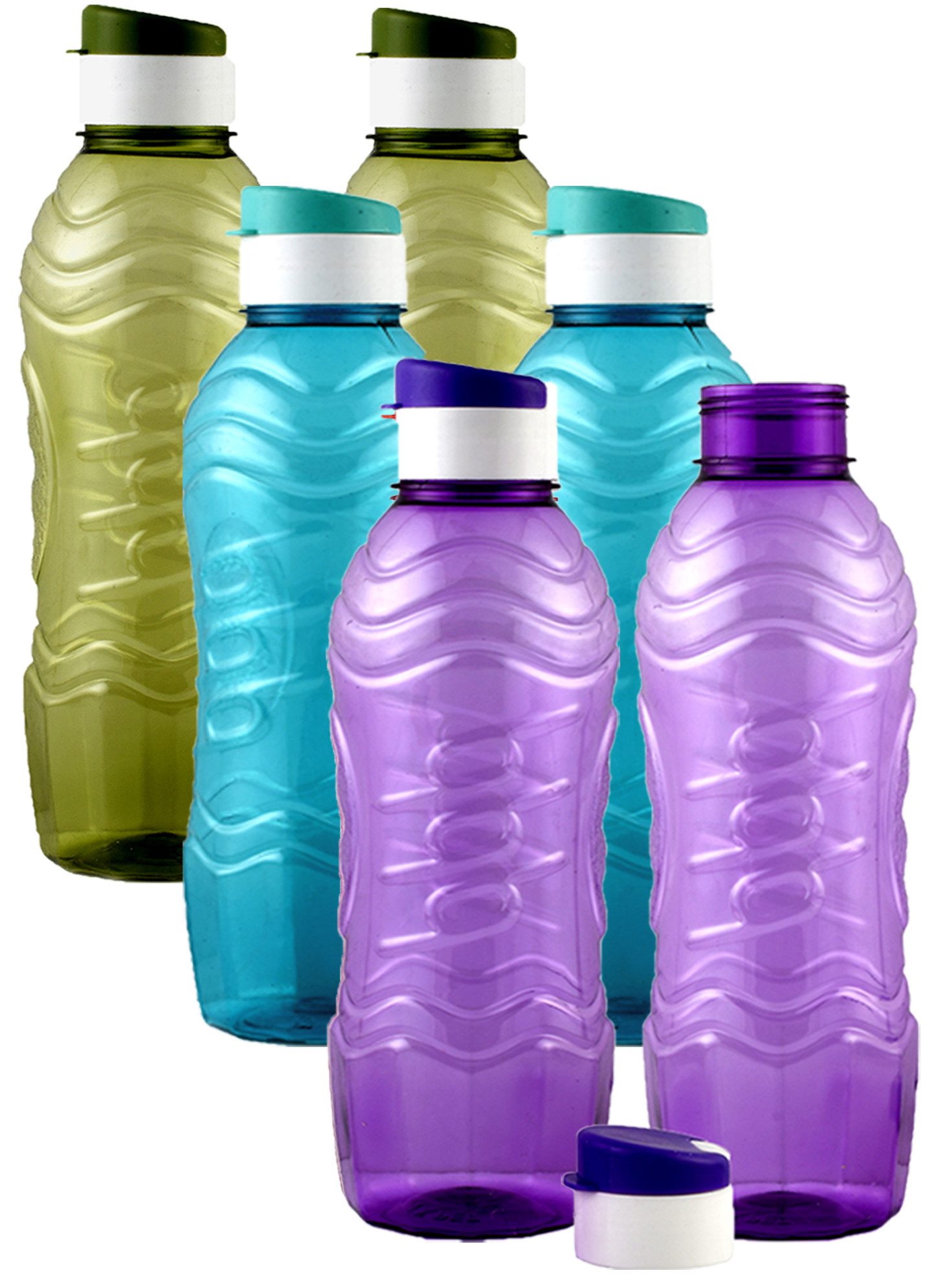 Kuber Industries Plastic Fridge Water Bottle Set with Flip Cap (1000ml, Green & Sky Blue & Purple)-KUBMART1546