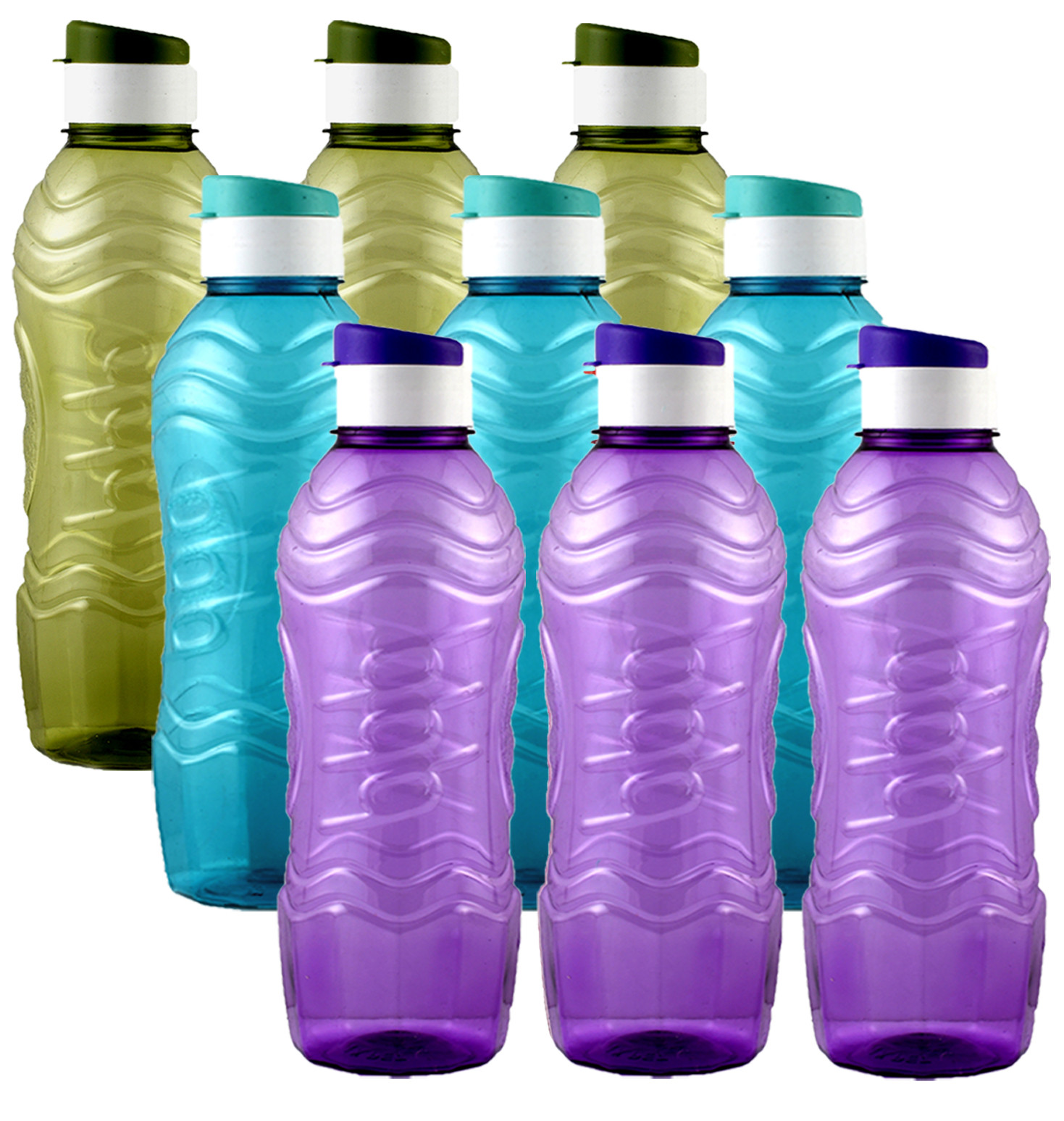 Kuber Industries Plastic Fridge Water Bottle Set with Flip Cap (1000ml, Green & Sky Blue & Purple)-KUBMART1546