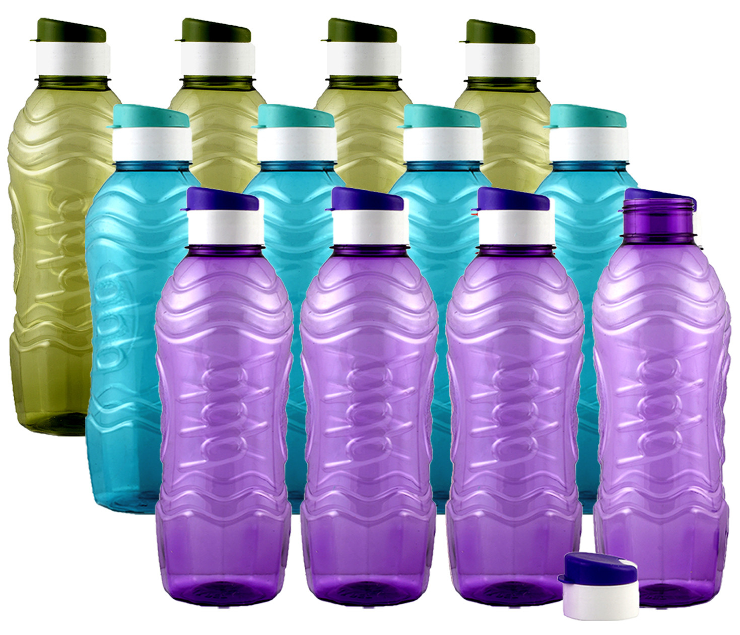 Kuber Industries Plastic Fridge Water Bottle Set with Flip Cap (1000ml, Green & Sky Blue & Purple)-KUBMART1546