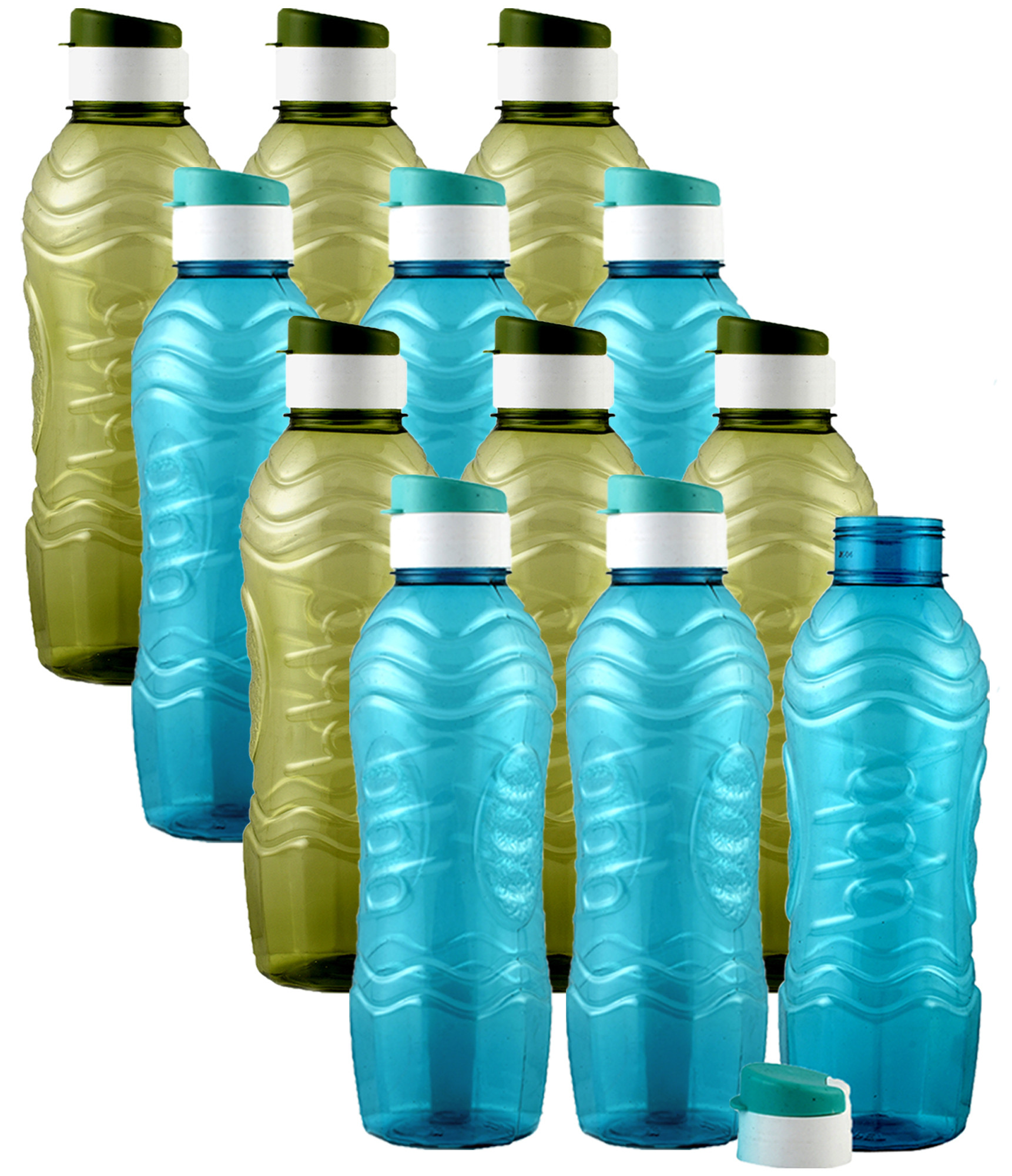 Kuber Industries Plastic Fridge Water Bottle Set with Flip Cap (1000ml, Green & Sky Blue)-KUBMART1450