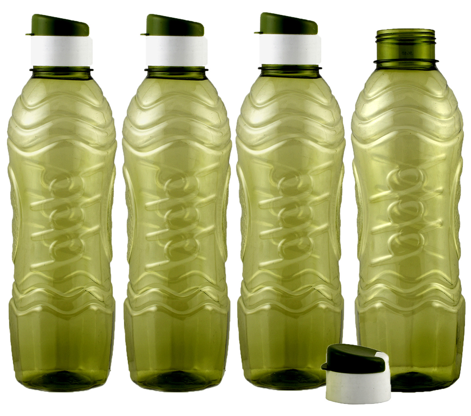 Kuber Industries Plastic Fridge Water Bottle Set with Flip Cap (1000ml, Green)-KUBMART1360