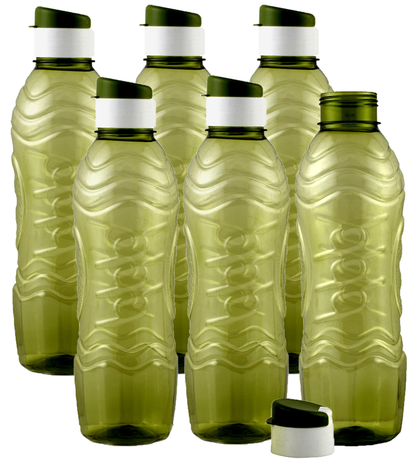 Kuber Industries Plastic Fridge Water Bottle Set with Flip Cap (1000ml, Green)-KUBMART1360