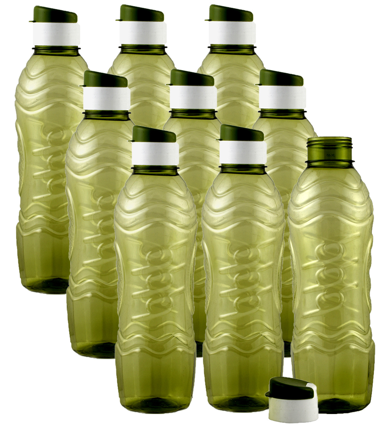 Kuber Industries Plastic Fridge Water Bottle Set with Flip Cap (1000ml, Green)-KUBMART1360