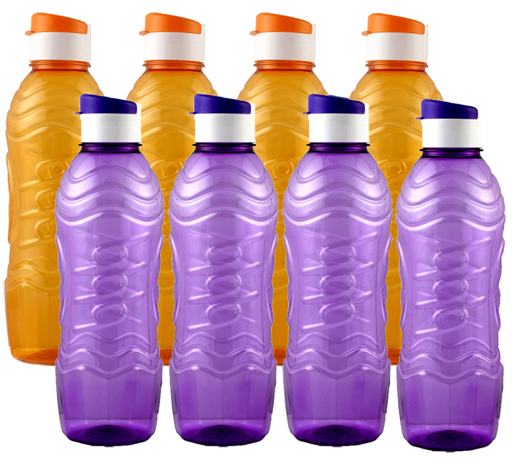 Kuber Industries Plastic Fridge Water Bottle Set with Flip Cap (1000ml, Orange & Purple)-KUBMART1504