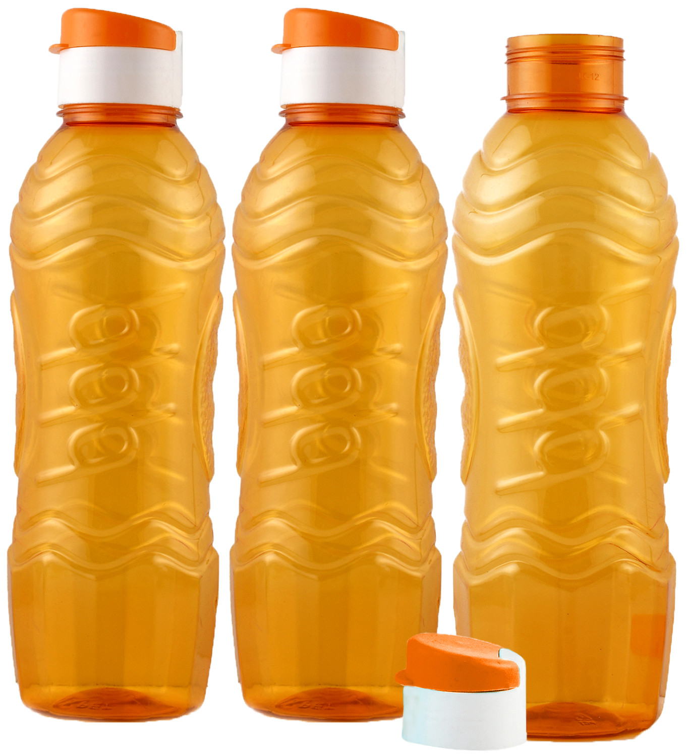 Kuber Industries Plastic Fridge Water Bottle Set with Flip Cap (1000ml, Orange)-KUBMART1396