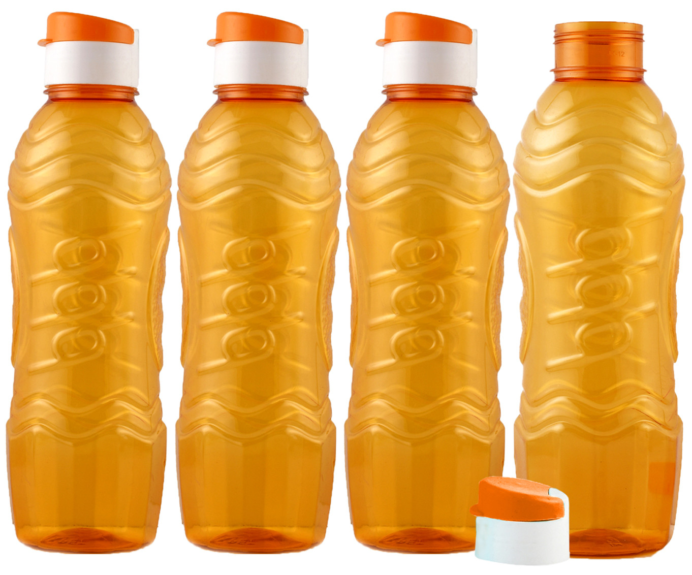 Kuber Industries Plastic Fridge Water Bottle Set with Flip Cap (1000ml, Orange)-KUBMART1396