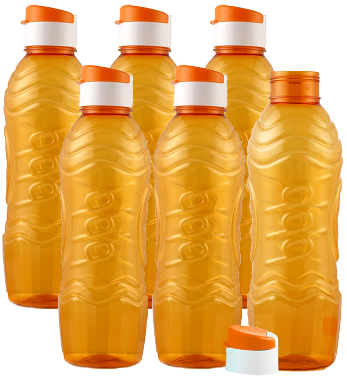 Kuber Industries Plastic Fridge Water Bottle Set with Flip Cap (1000ml, Orange)-KUBMART1396