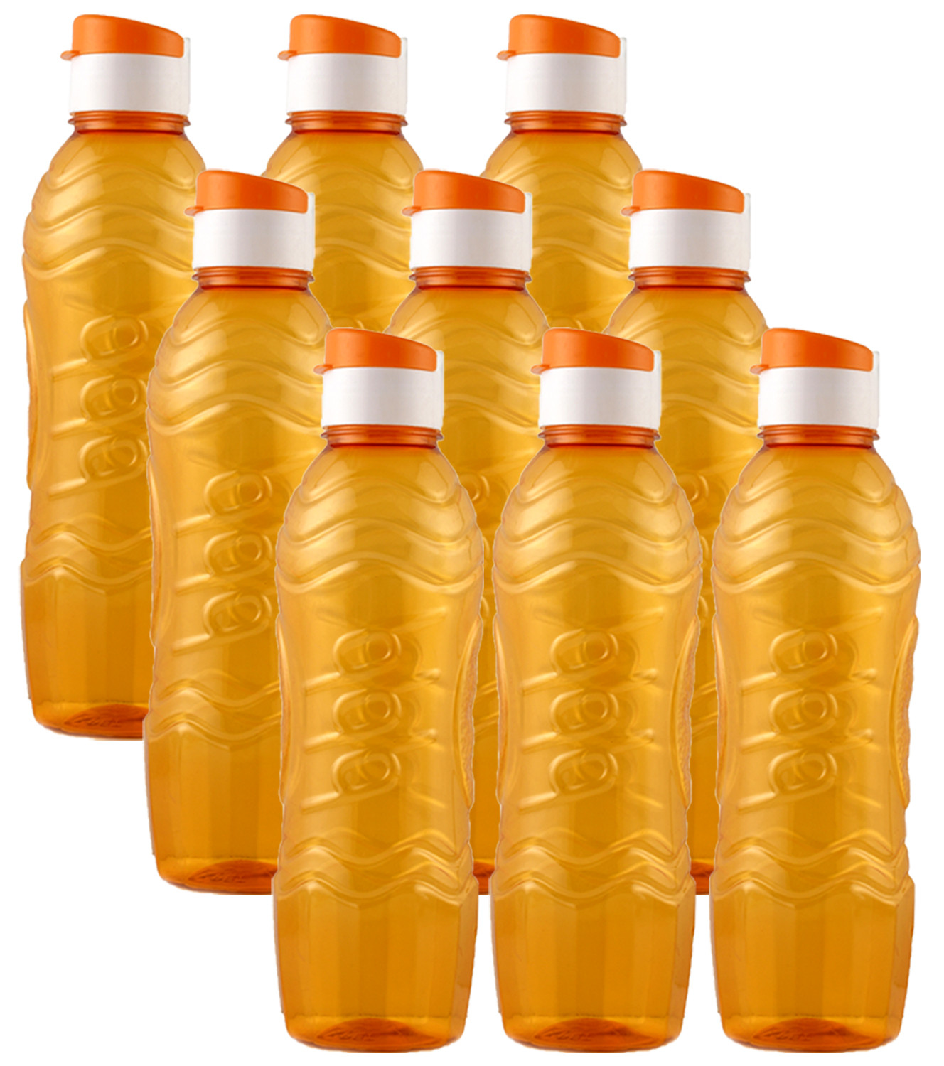 Kuber Industries Plastic Fridge Water Bottle Set with Flip Cap (1000ml, Orange)-KUBMART1396