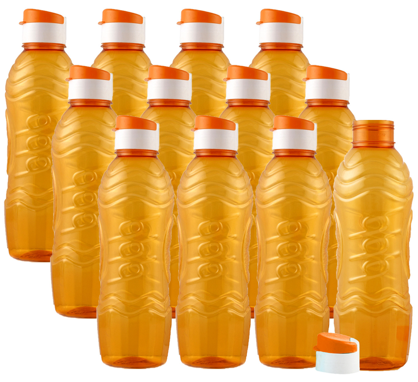 Kuber Industries Plastic Fridge Water Bottle Set with Flip Cap (1000ml, Orange)-KUBMART1396