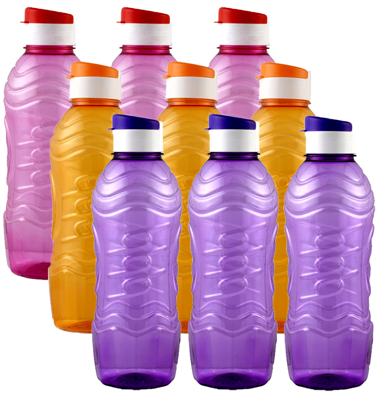 Kuber Industries Plastic Fridge Water Bottle Set with Flip Cap (1000ml, Pink & Orange & Purple)-KUBMART1564