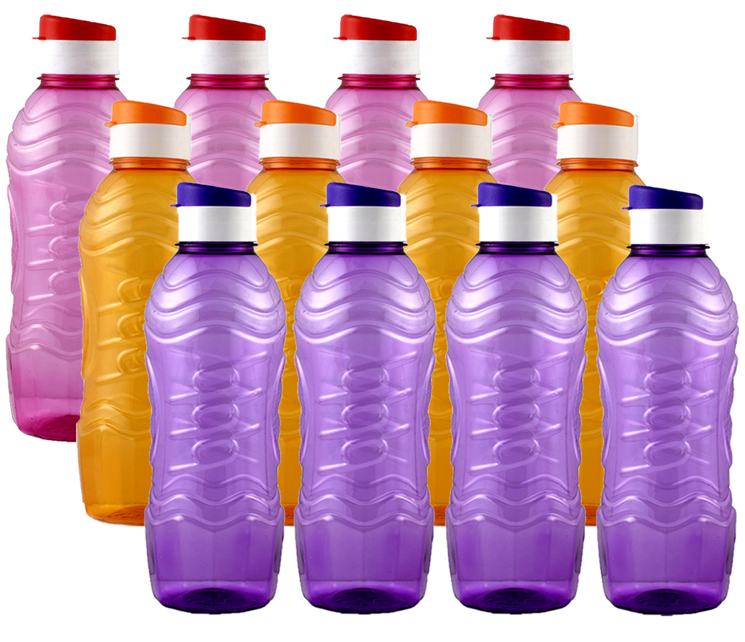 Kuber Industries Plastic Fridge Water Bottle Set with Flip Cap (1000ml, Pink & Orange & Purple)-KUBMART1564