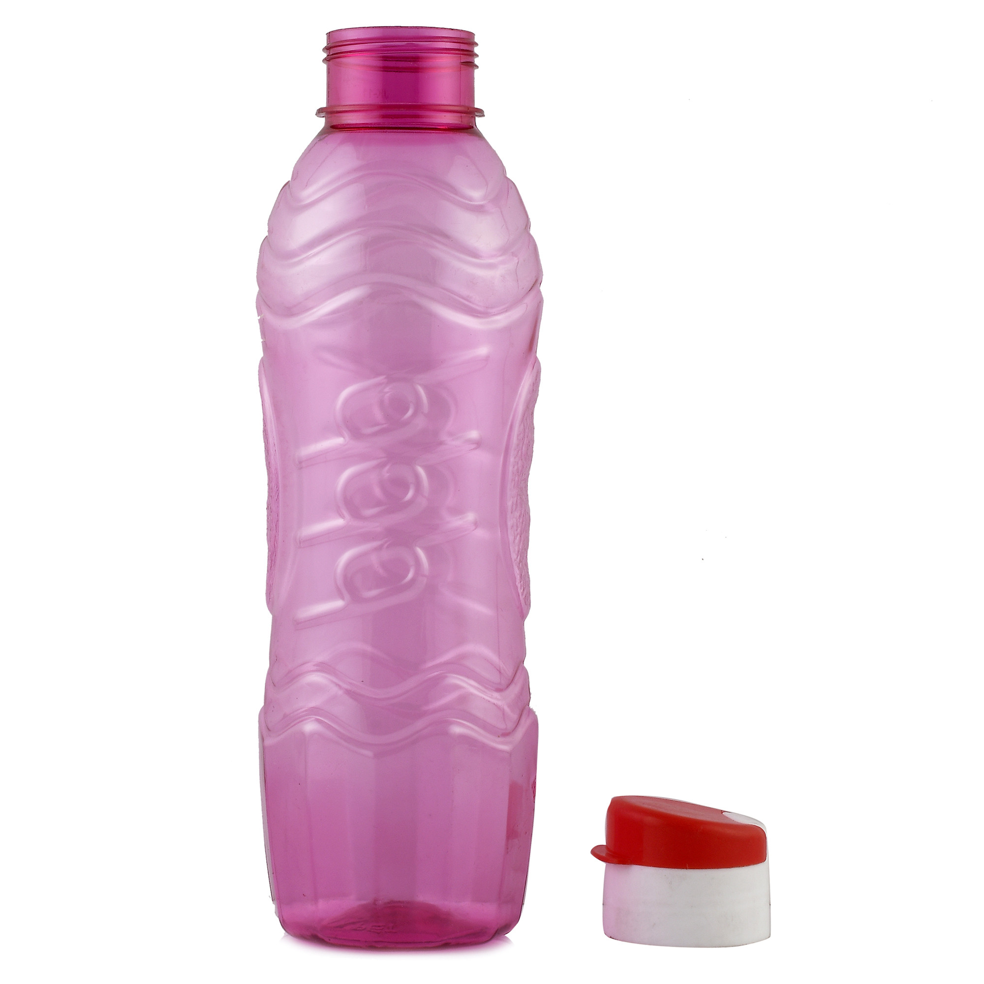 Kuber Industries Plastic Fridge Water Bottle Set with Flip Cap (1000ml, Pink & Orange)-KUBMART1492