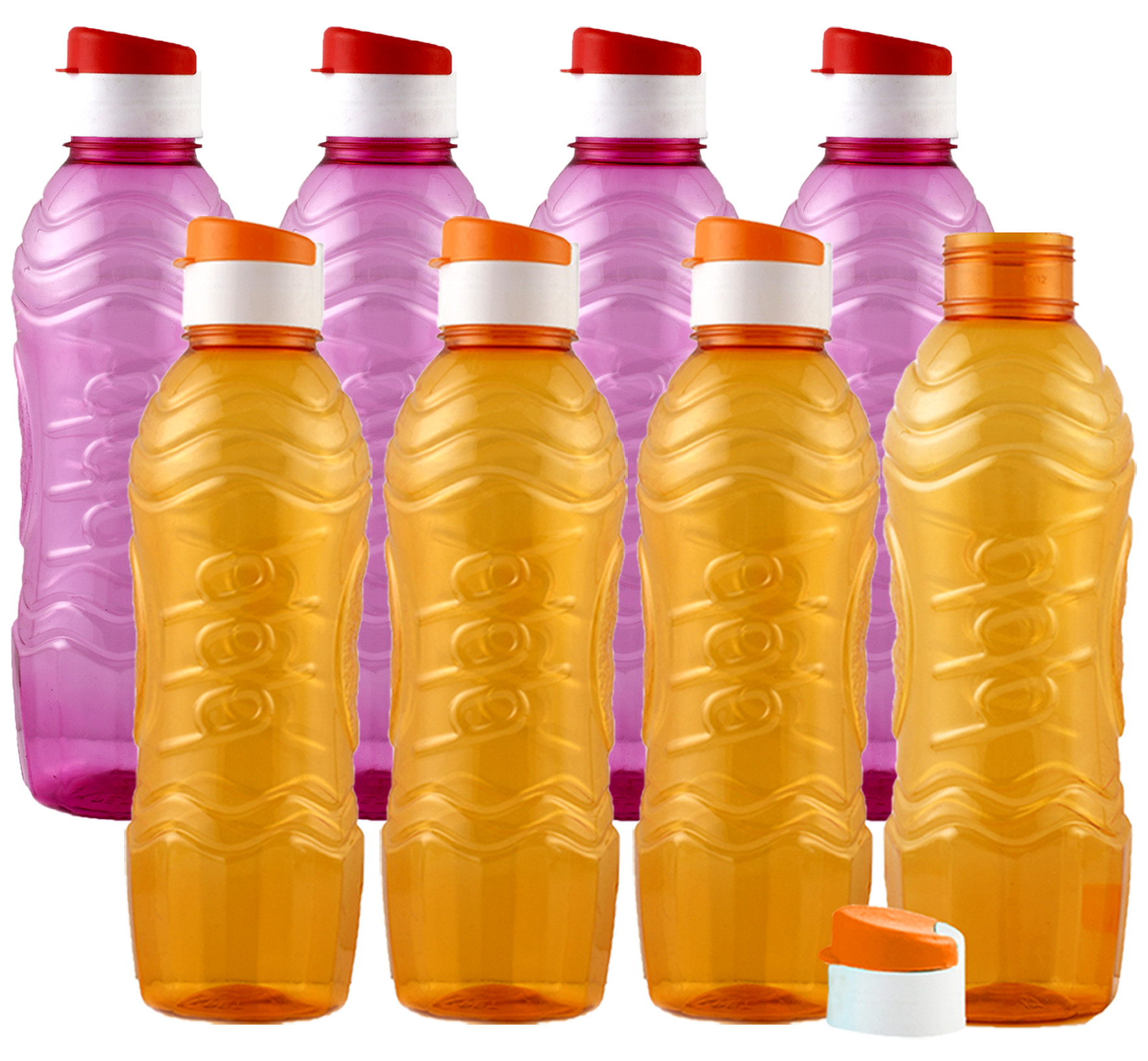 Kuber Industries Plastic Fridge Water Bottle Set with Flip Cap (1000ml, Pink & Orange)-KUBMART1492