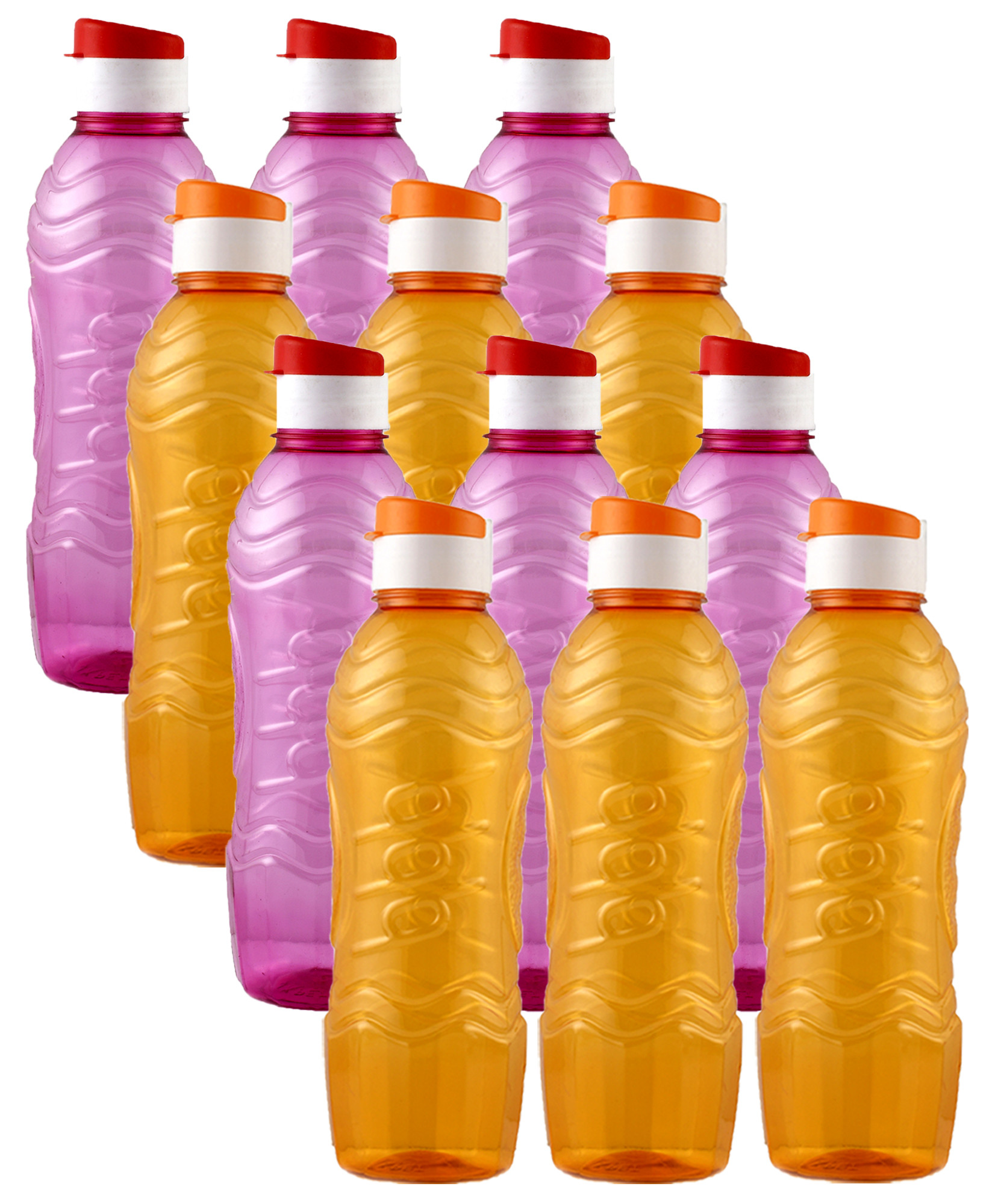 Kuber Industries Plastic Fridge Water Bottle Set with Flip Cap (1000ml, Pink & Orange)-KUBMART1492