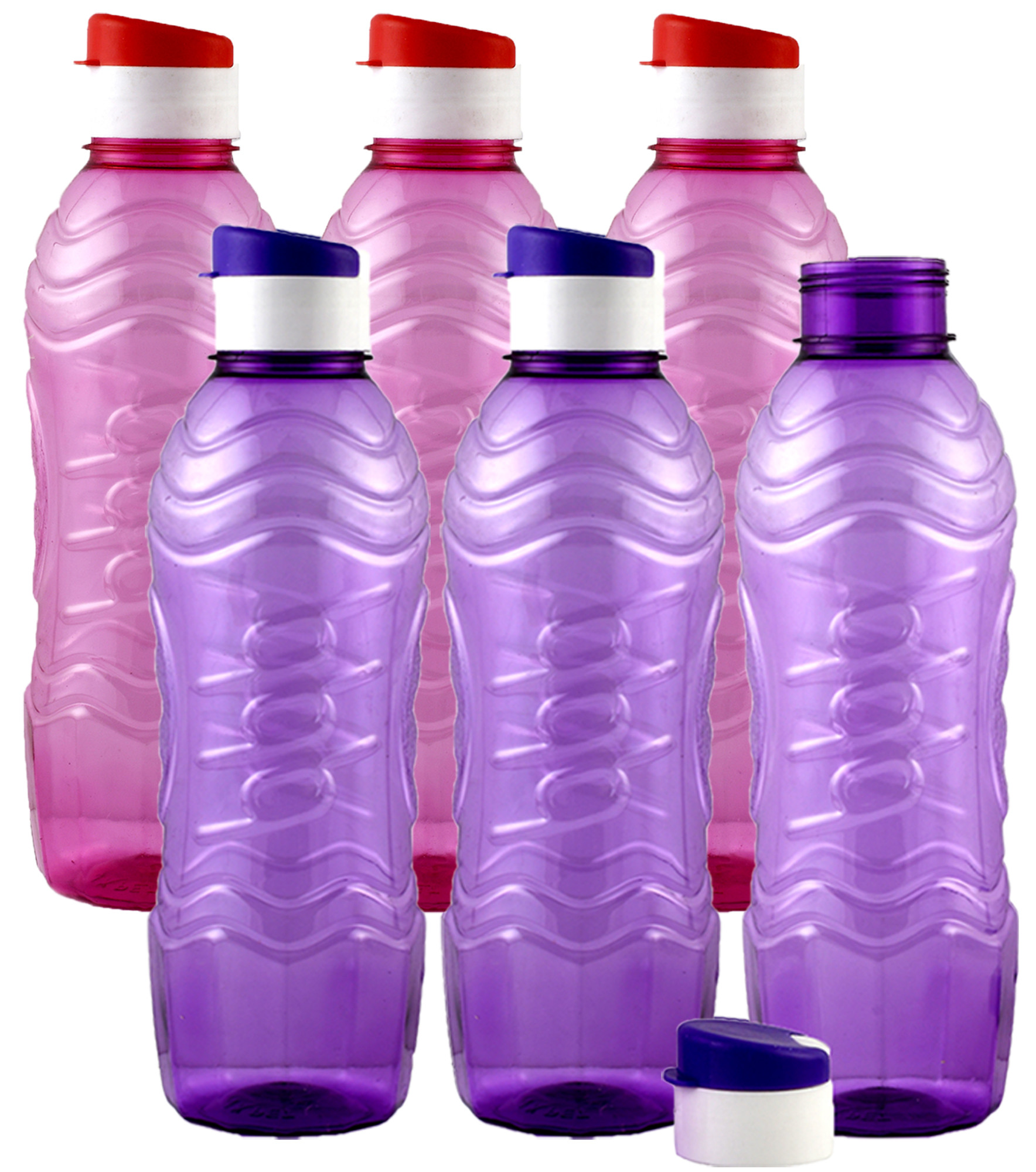 Kuber Industries Plastic Fridge Water Bottle Set with Flip Cap (1000ml, Pink & Purple)-KUBMART1498