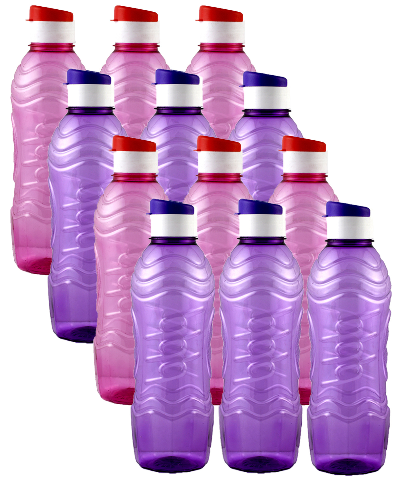 Kuber Industries Plastic Fridge Water Bottle Set with Flip Cap (1000ml, Pink & Purple)-KUBMART1498