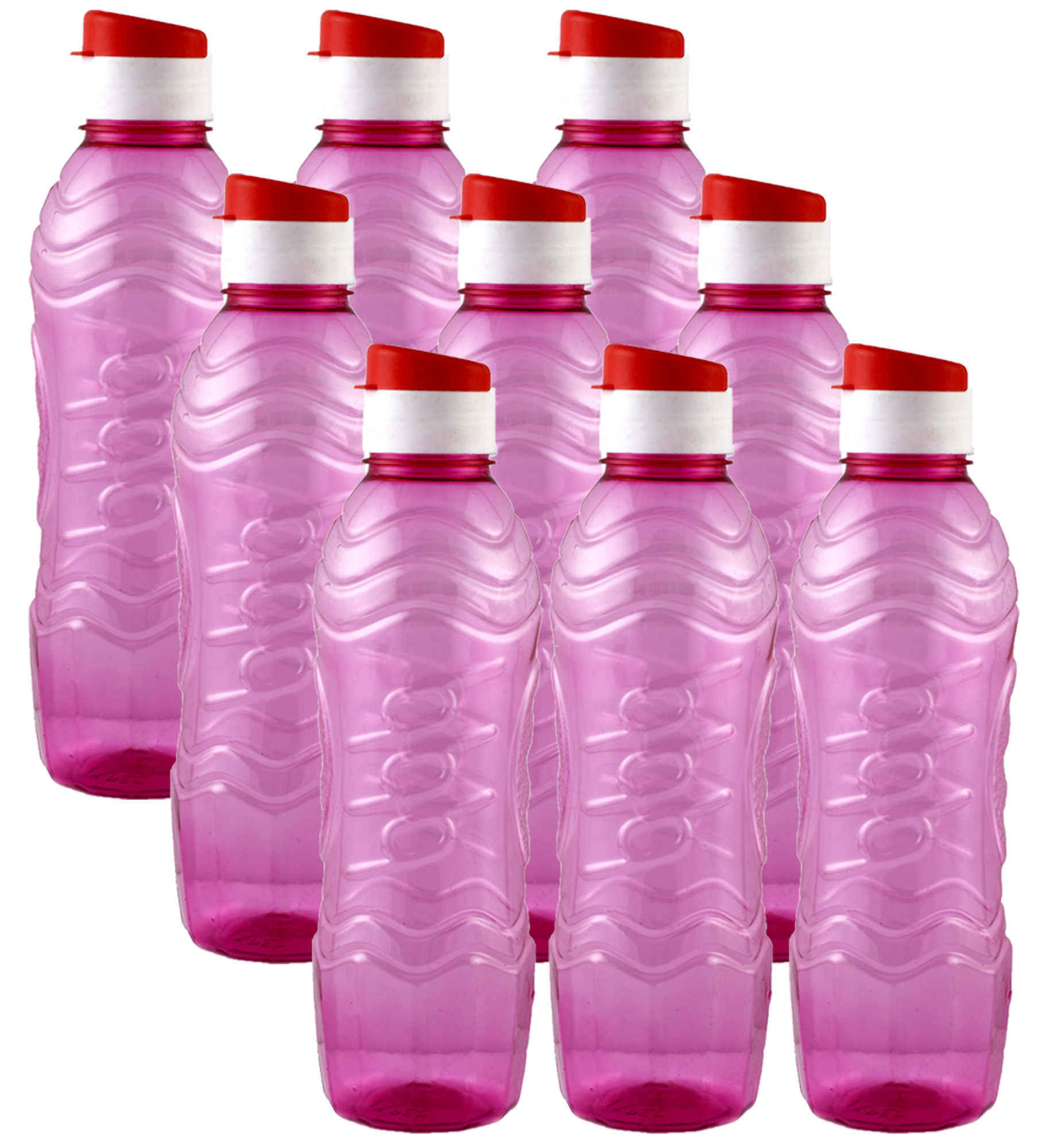 Kuber Industries Plastic Fridge Water Bottle Set with Flip Cap (1000ml, Pink)-KUBMART1384