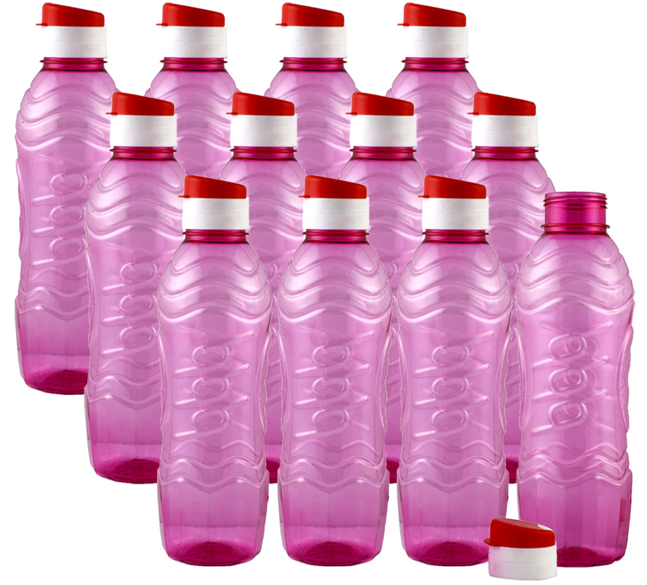 Kuber Industries Plastic Fridge Water Bottle Set with Flip Cap (1000ml, Pink)-KUBMART1384