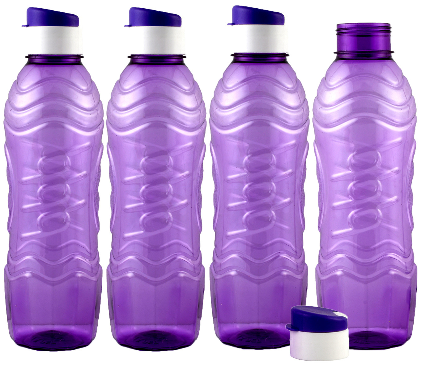 Kuber Industries Plastic Fridge Water Bottle Set with Flip Cap (1000ml, Purple)-KUBMART1408