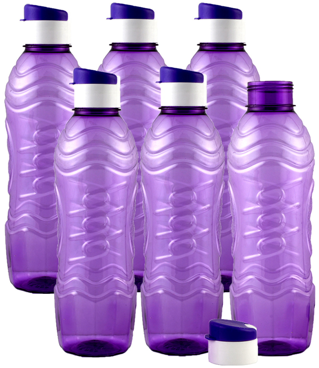 Kuber Industries Plastic Fridge Water Bottle Set with Flip Cap (1000ml, Purple)-KUBMART1408