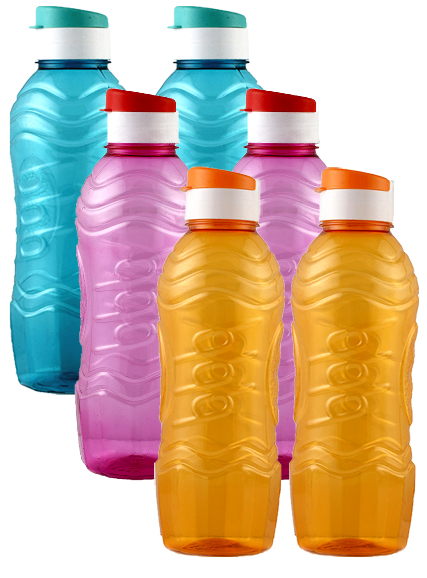 Kuber Industries Plastic Fridge Water Bottle Set with Flip Cap (1000ml, Sky Blue & Pink & Orange)-KUBMART1552