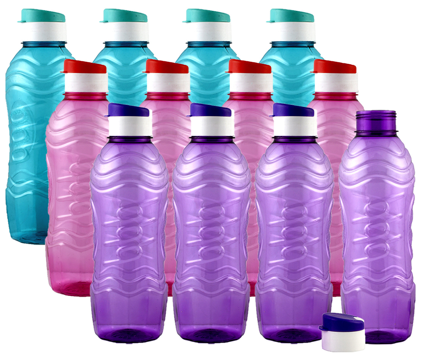 Kuber Industries Plastic Fridge Water Bottle Set with Flip Cap (1000ml, Sky Blue & Pink & Purple)-KUBMART1558