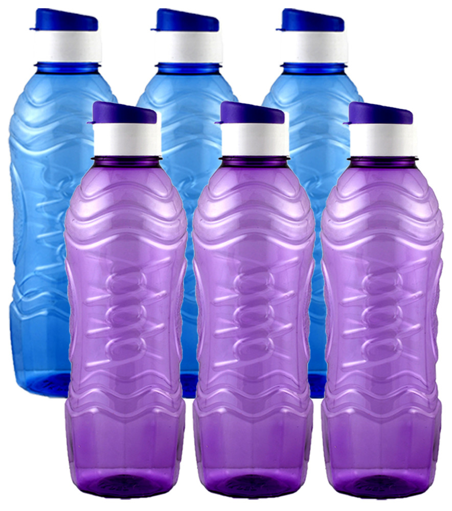 Kuber Industries Plastic Fridge Water Bottle Set with Flip Cap (1000ml, Sky Blue &amp; Purple)-KUBMART1486