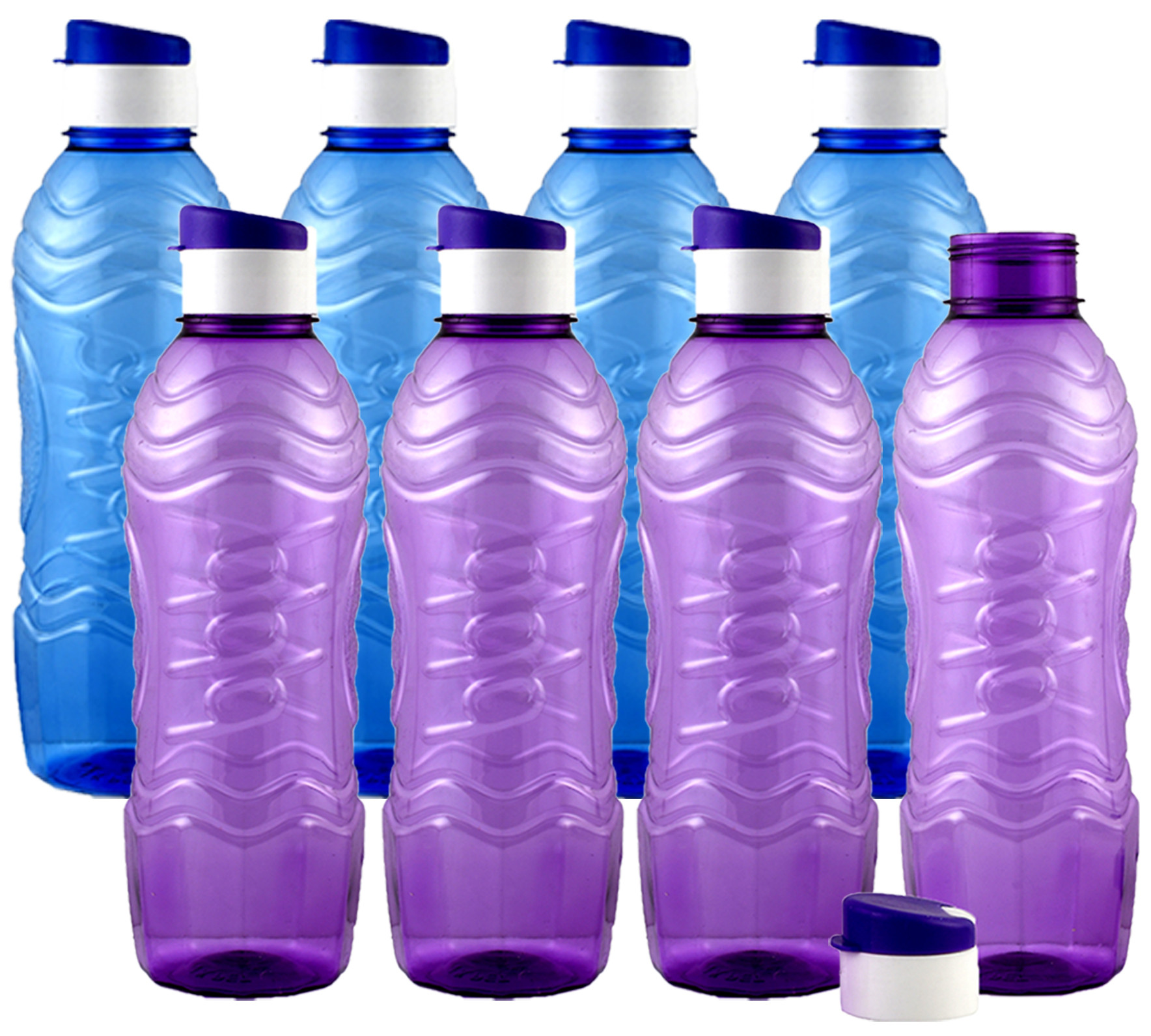 Kuber Industries Plastic Fridge Water Bottle Set with Flip Cap (1000ml, Sky Blue & Purple)-KUBMART1486