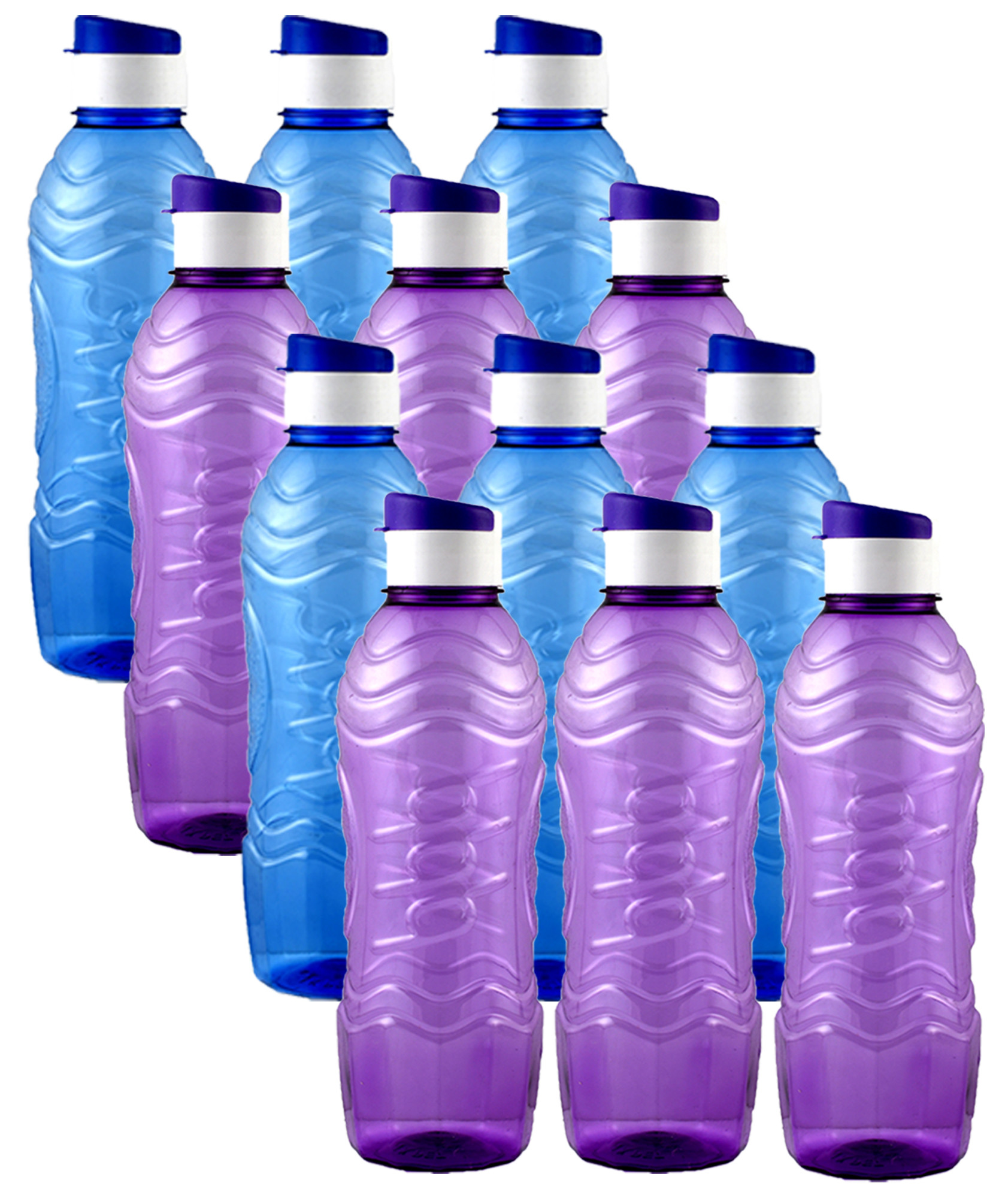 Kuber Industries Plastic Fridge Water Bottle Set with Flip Cap (1000ml, Sky Blue & Purple)-KUBMART1486