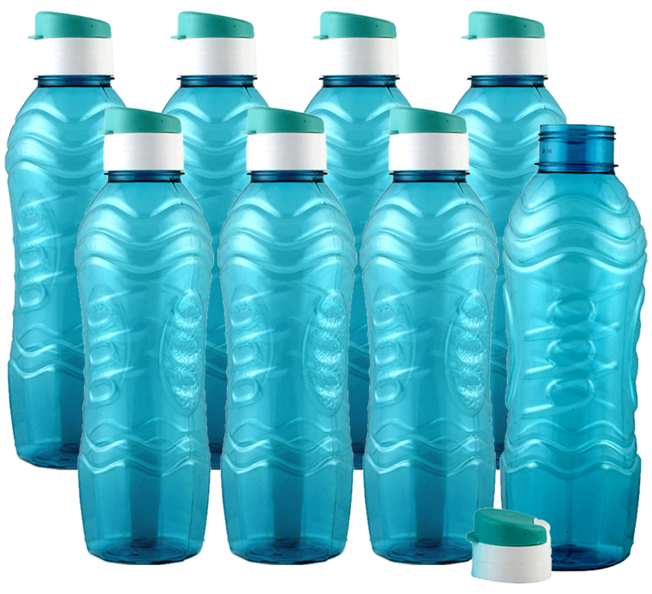 Kuber Industries Plastic Fridge Water Bottle Set with Flip Cap (1000ml, Sky Blue)-KUBMART1372