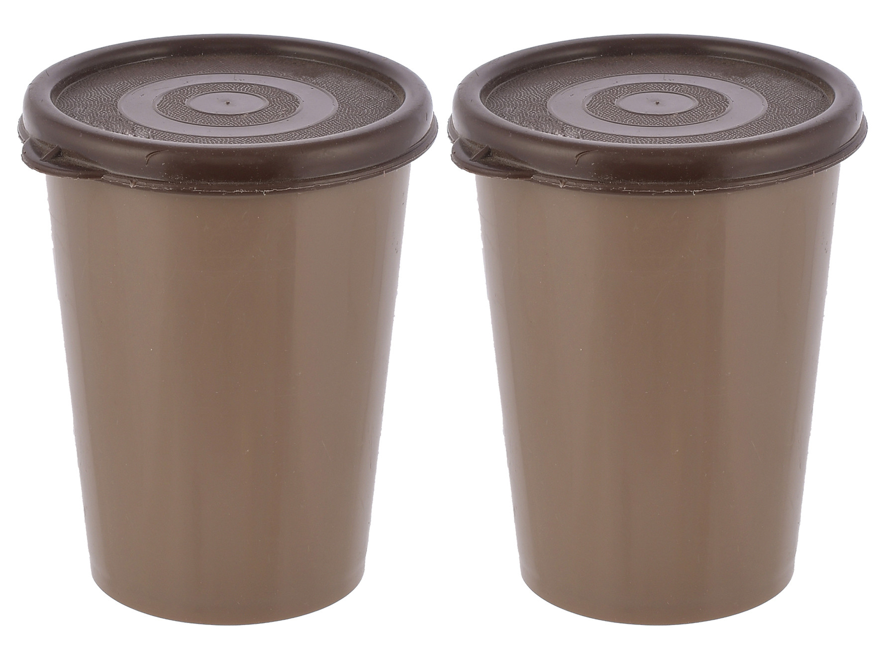 Kuber Industries Plastic Glass/Tumbler With Lid, 300ml-(Brown)-HS43KUBMART25659