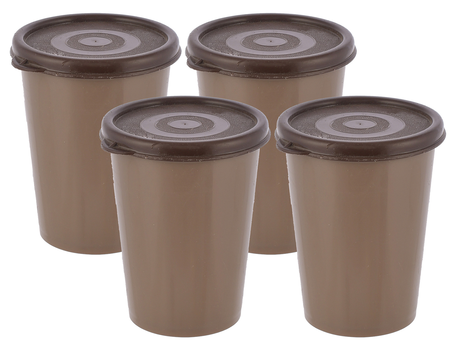 Kuber Industries Plastic Glass/Tumbler With Lid, 300ml-(Brown)-HS43KUBMART25659
