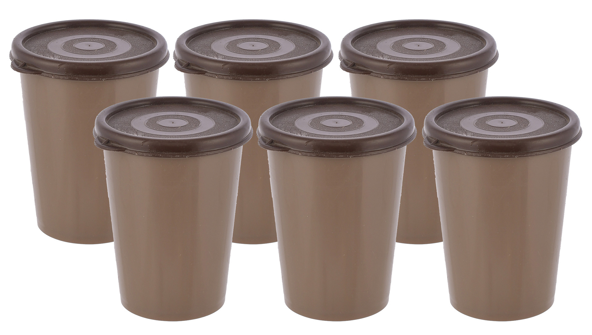 Kuber Industries Plastic Glass/Tumbler With Lid, 300ml-(Brown)-HS43KUBMART25659