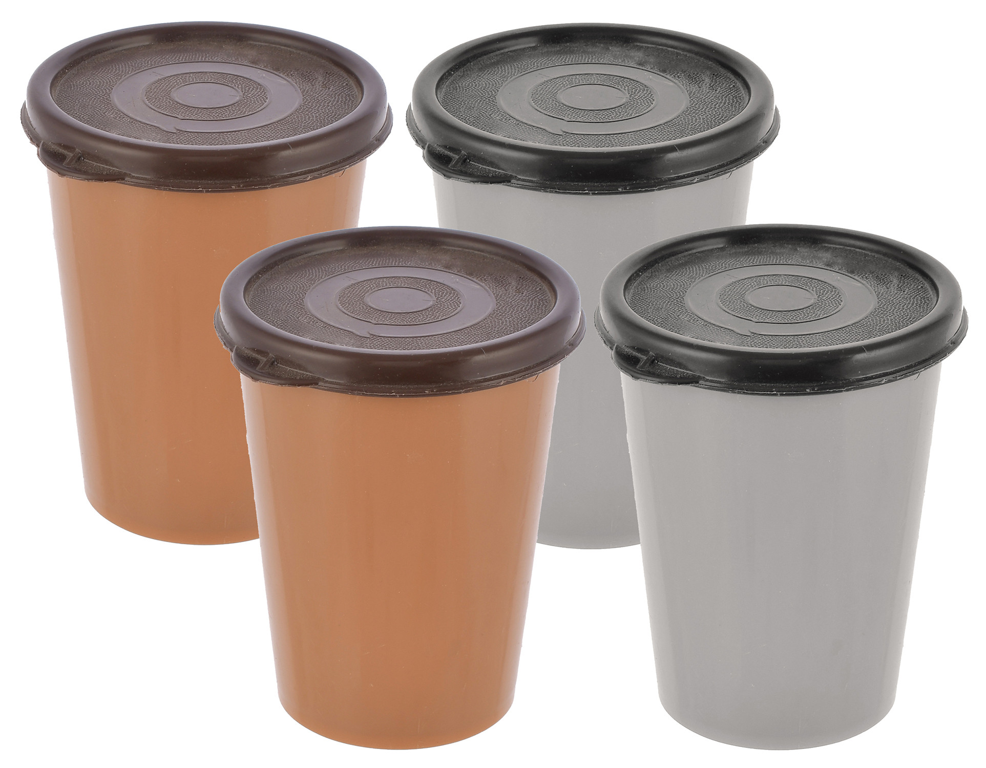 Kuber Industries Plastic Glass/Tumbler With Lid, 300ml-(Grey & Coffee)-HS43KUBMART25679