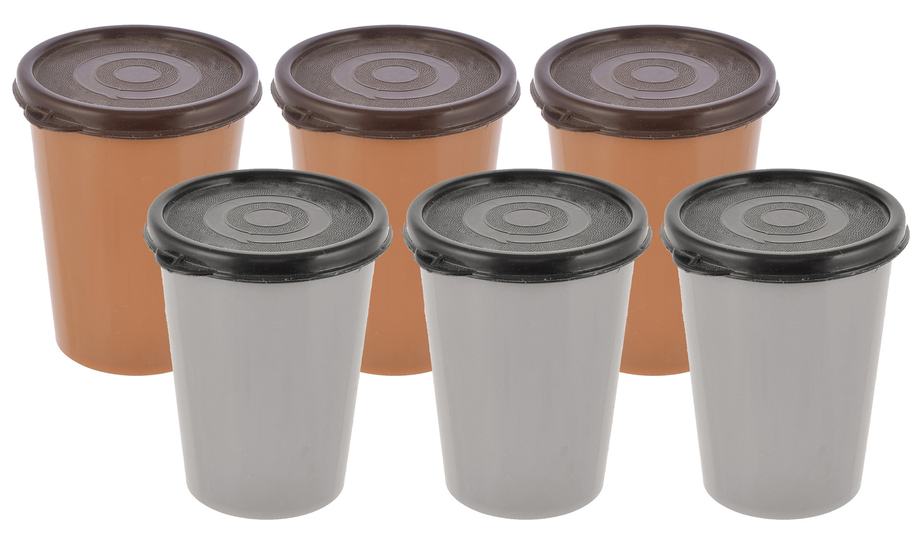 Kuber Industries Plastic Glass/Tumbler With Lid, 300ml-(Grey & Coffee)-HS43KUBMART25679